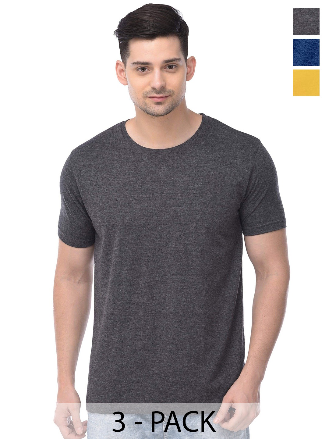 COLOR CAPITAL Unisex Pack Of 3 Cotton T-shirts, Grey