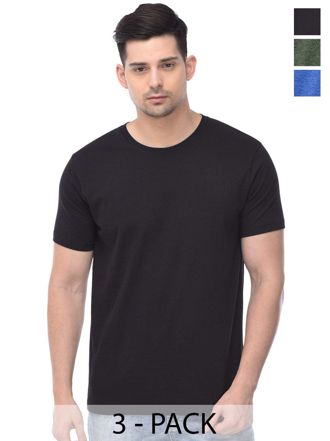 COLOR CAPITAL Unisex Pack Of 3 Cotton T-shirts, Black