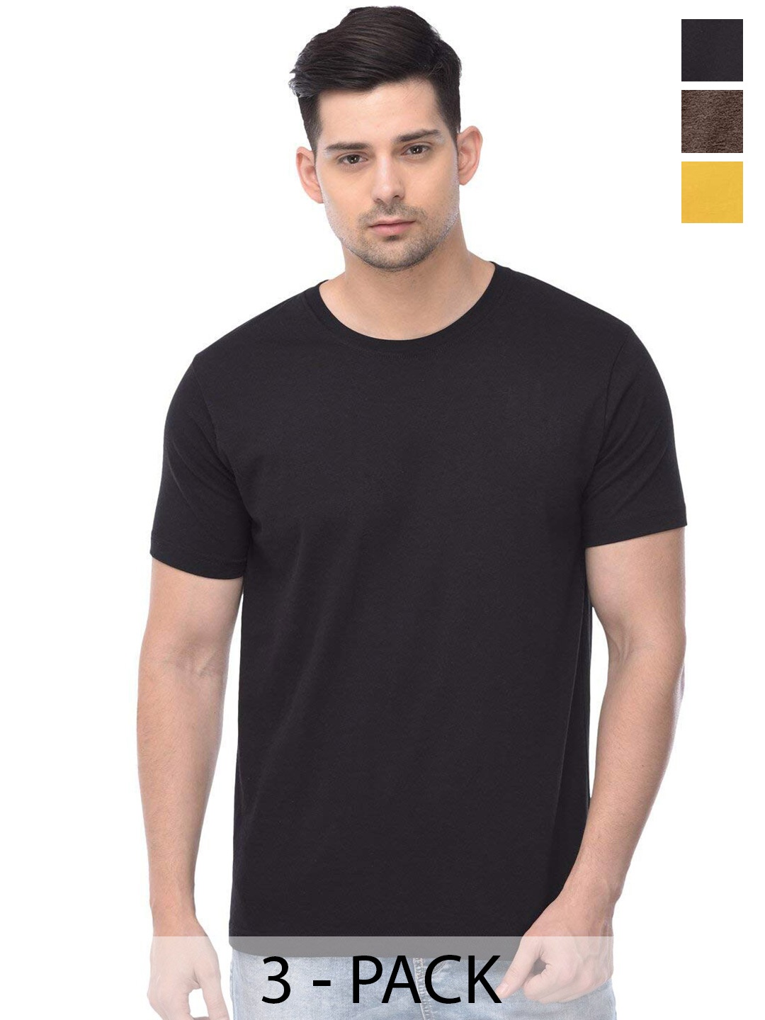 

COLOR CAPITAL Unisex Pack Of 3 Cotton T-shirt, Black