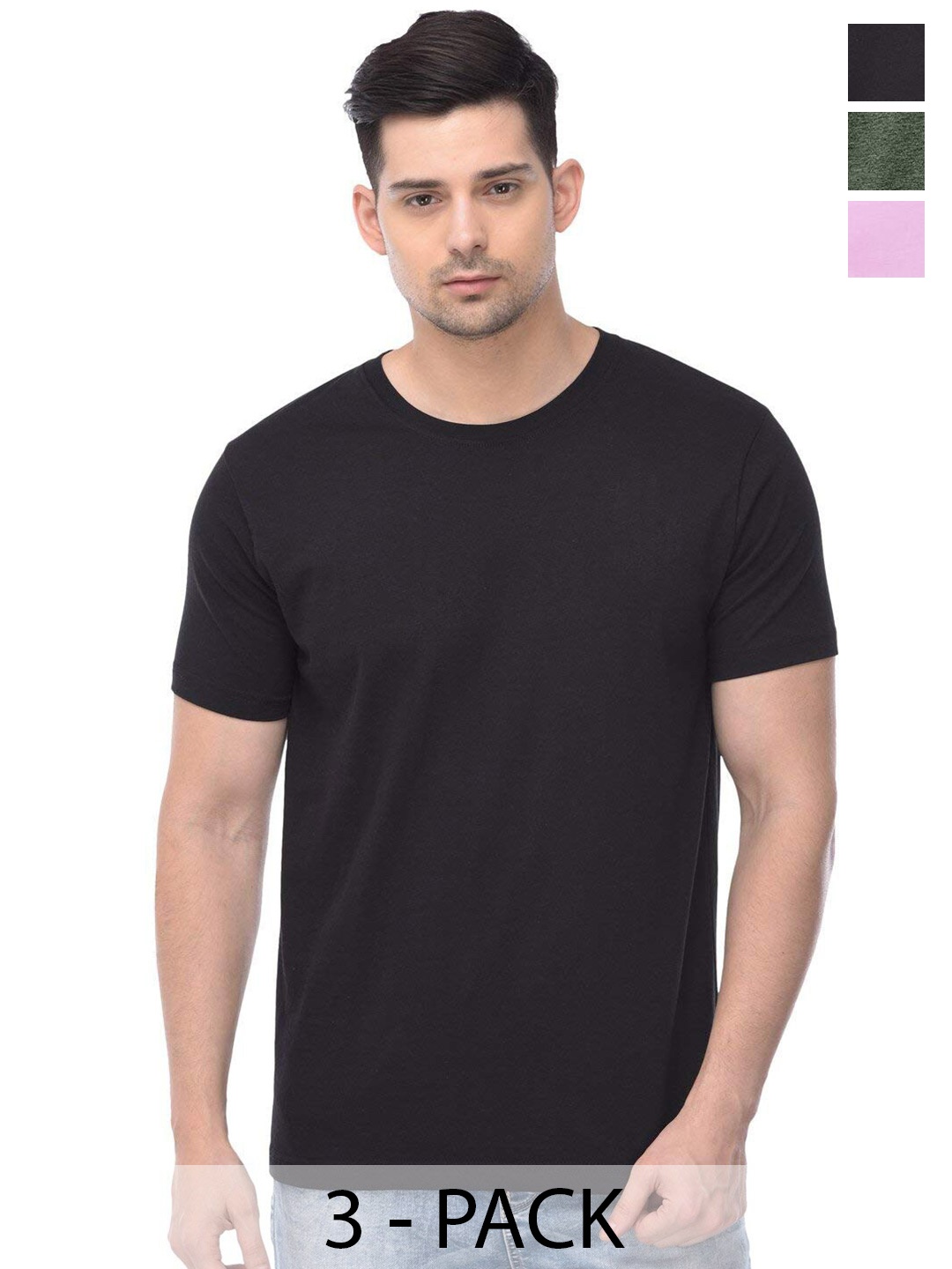 

COLOR CAPITAL Unisex Pack Of 3 Cotton T-Shirt, Black
