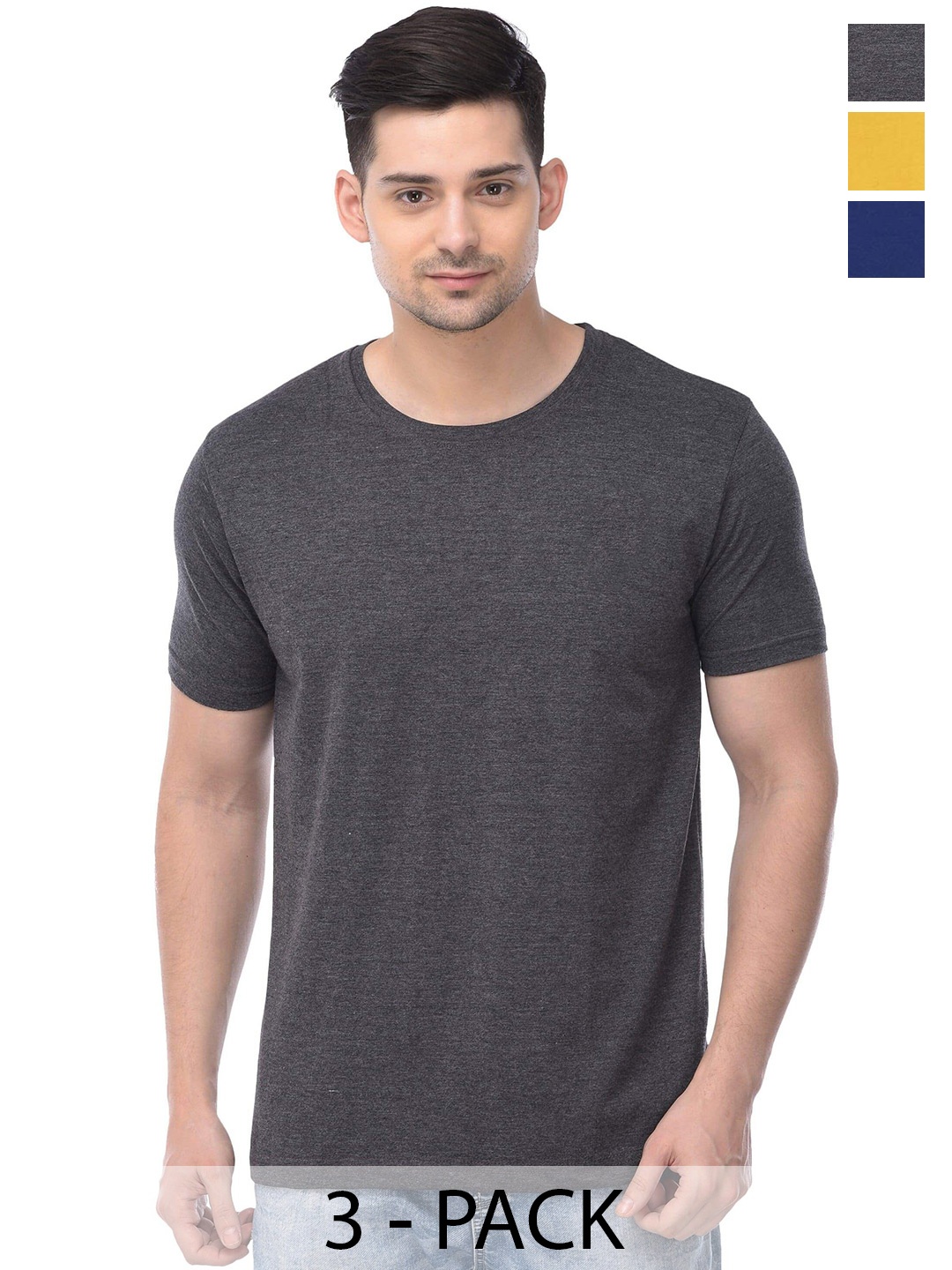 

COLOR CAPITAL Unisex Pack Of 3 Cotton T-shirts, Grey