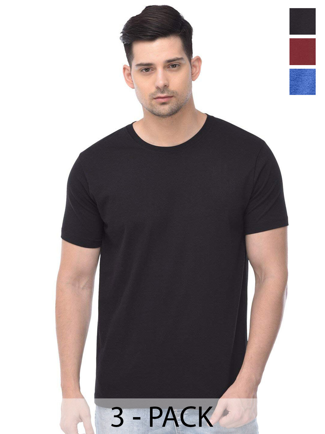 

COLOR CAPITAL Unisex Pack Of 3 Regular Fit Cotton T-Shirts, Black