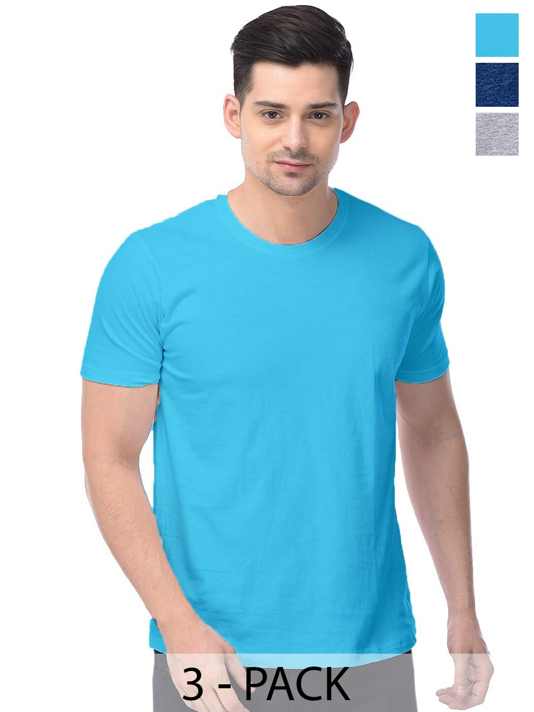 

COLOR CAPITAL Unisex Pack Of 3 Cotton T-shirt, Blue