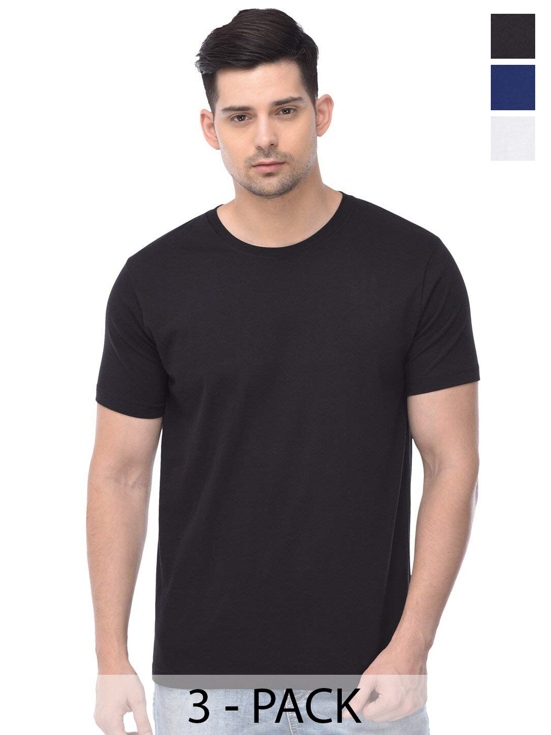 

COLOR CAPITAL Pack Of 3 Round Neck Cotton T-shirt, Black