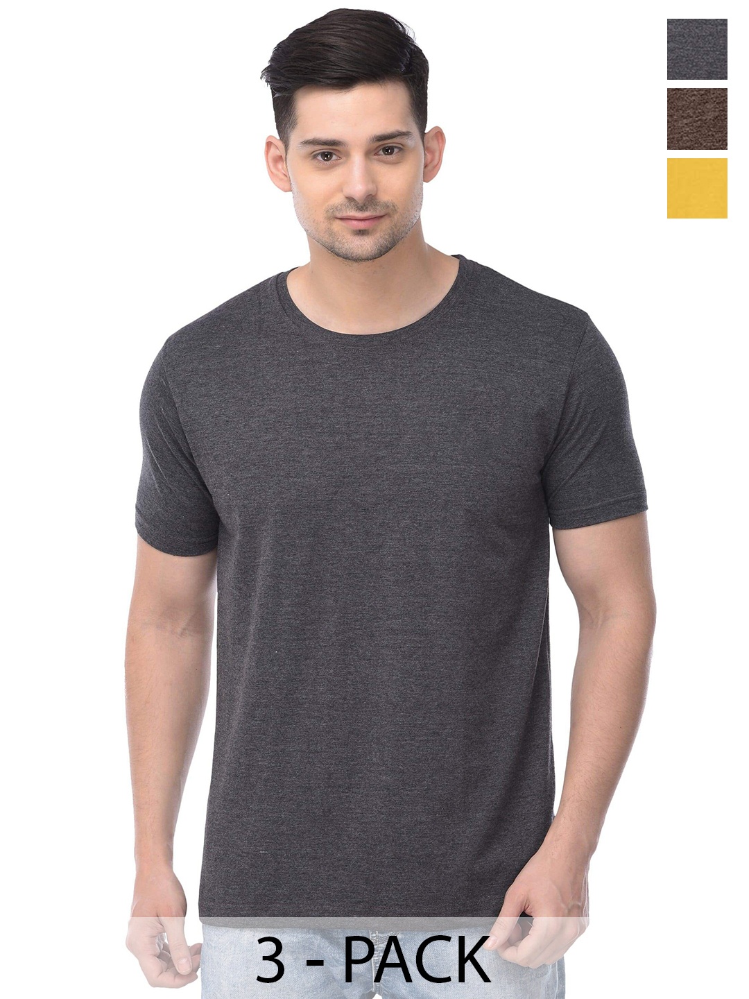 

COLOR CAPITAL Unisex Pack Of 3 Cotton T-Shirt, Grey