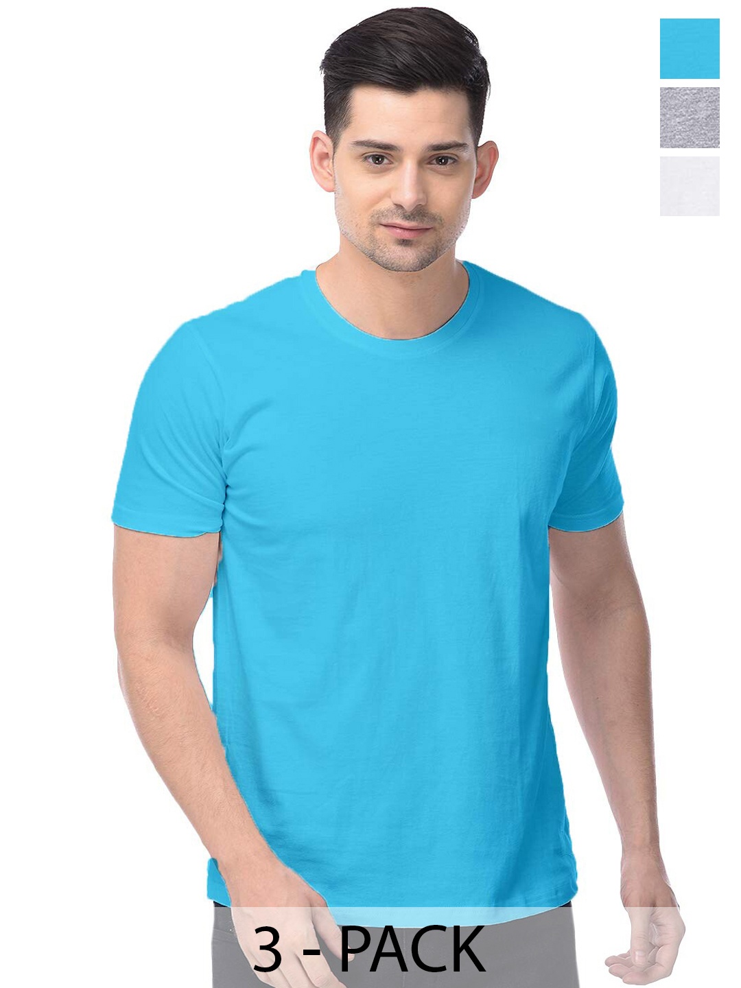 

COLOR CAPITAL Unisex Pack of 3 Cotton T-shirts, Blue