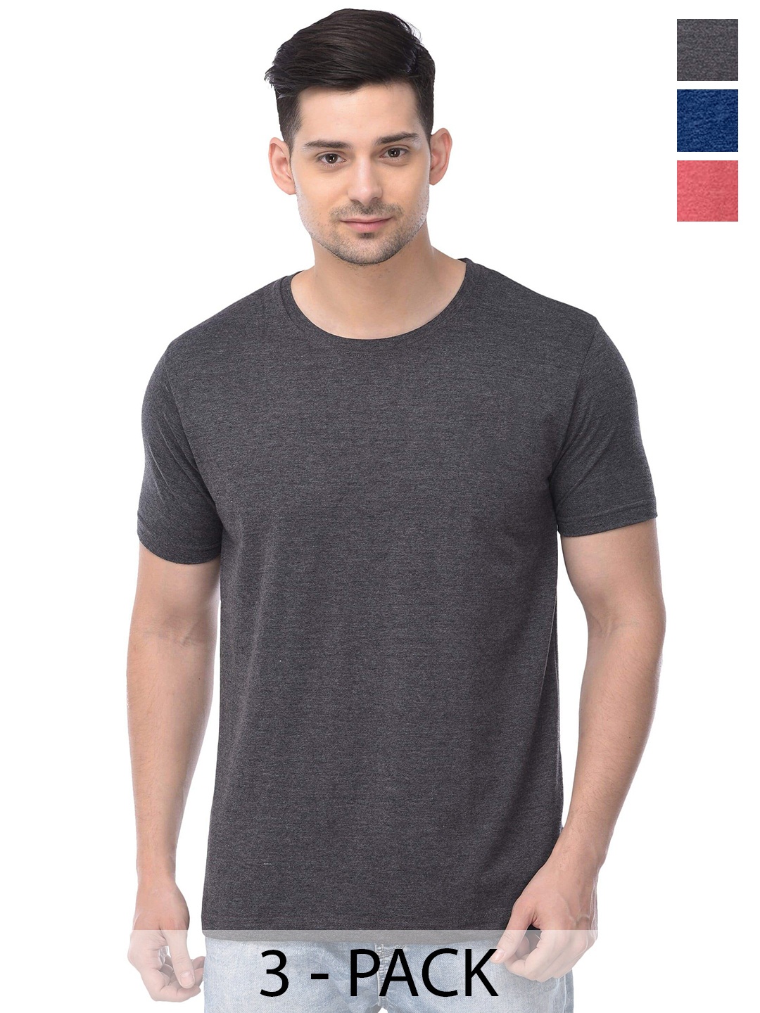 

COLOR CAPITAL Unisex Pack of 3 Cotton T-shirts, Grey