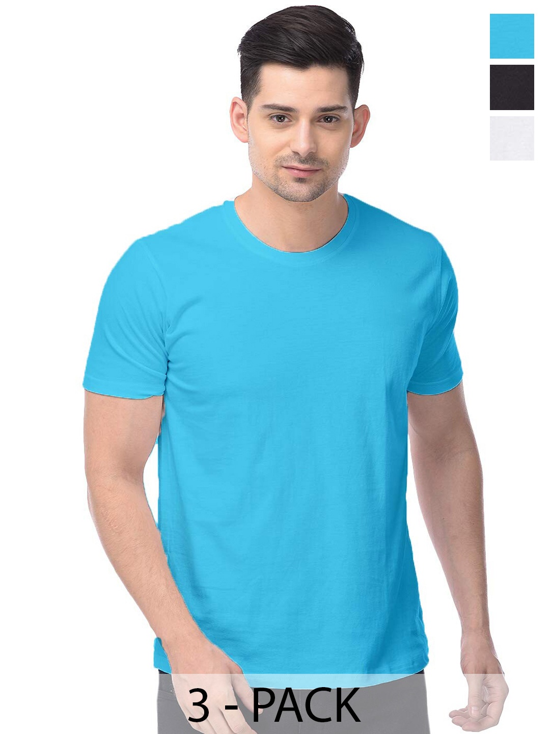 

COLOR CAPITAL Unisex Pack Of 3 Cotton T-Shirt, Black