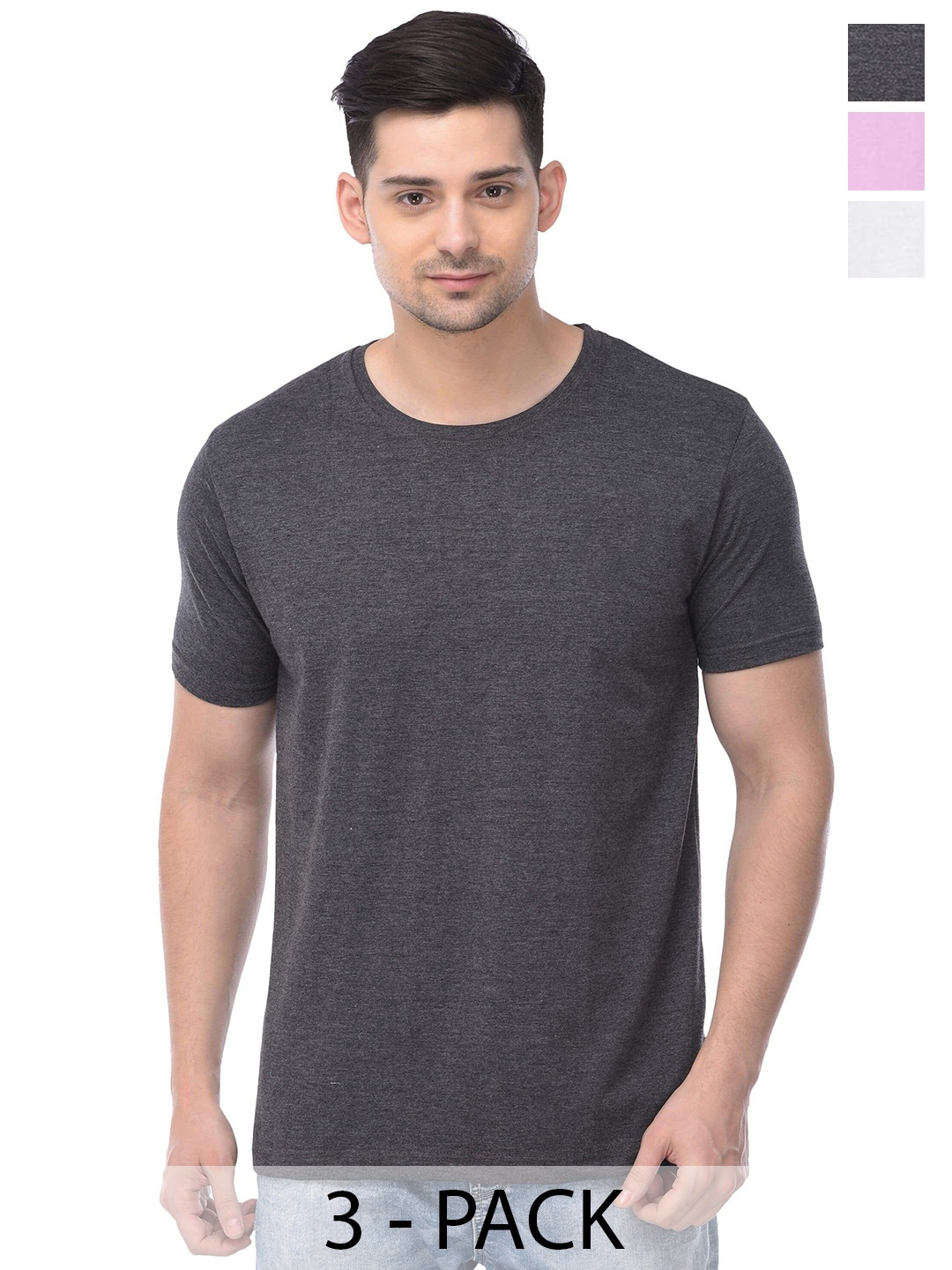 

COLOR CAPITAL Unisex Pack Of 3 Cotton T-Shirt, Grey