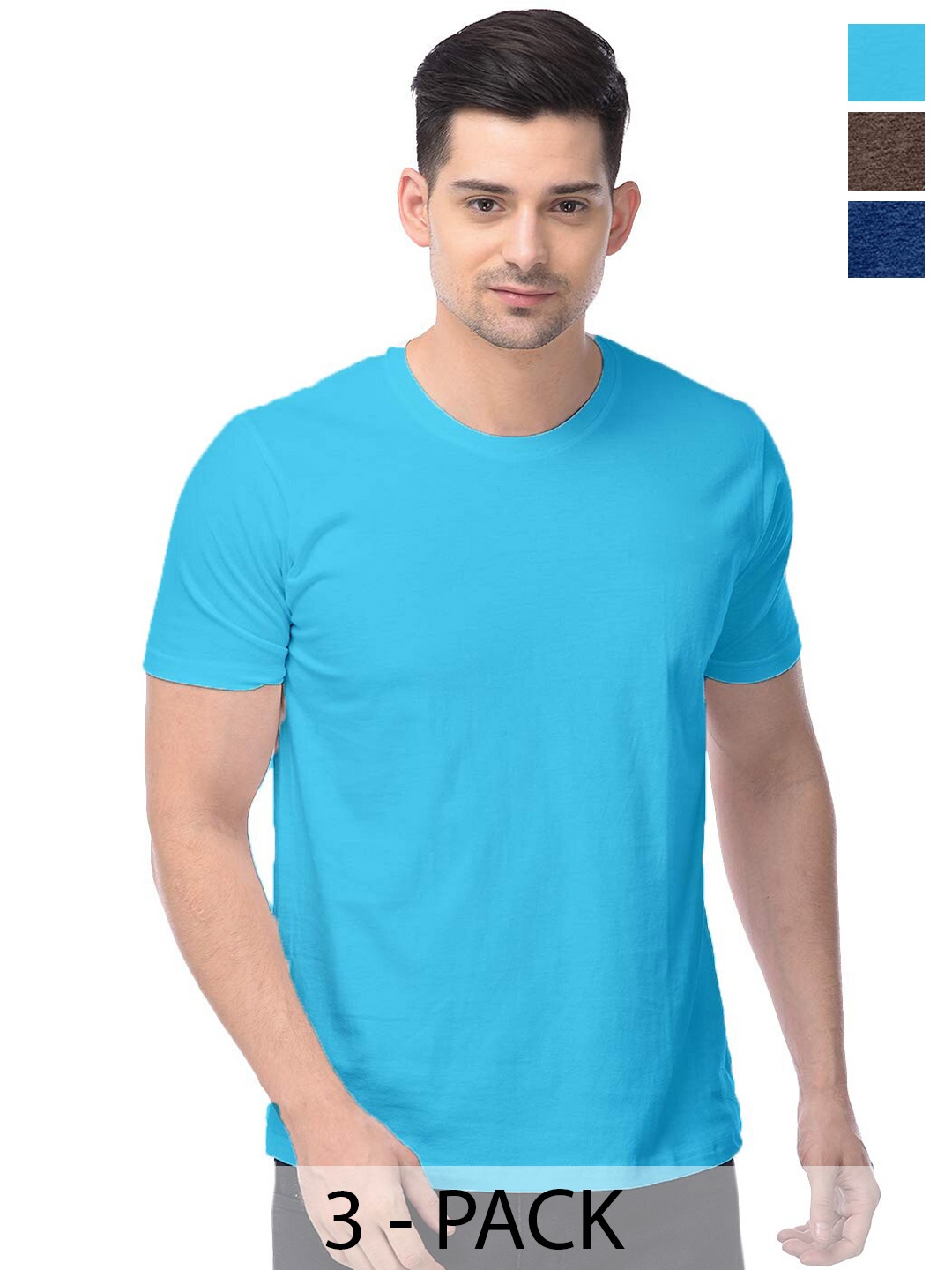 

COLOR CAPITAL Unisex Pack Of 3 Cotton T-Shirt, Blue