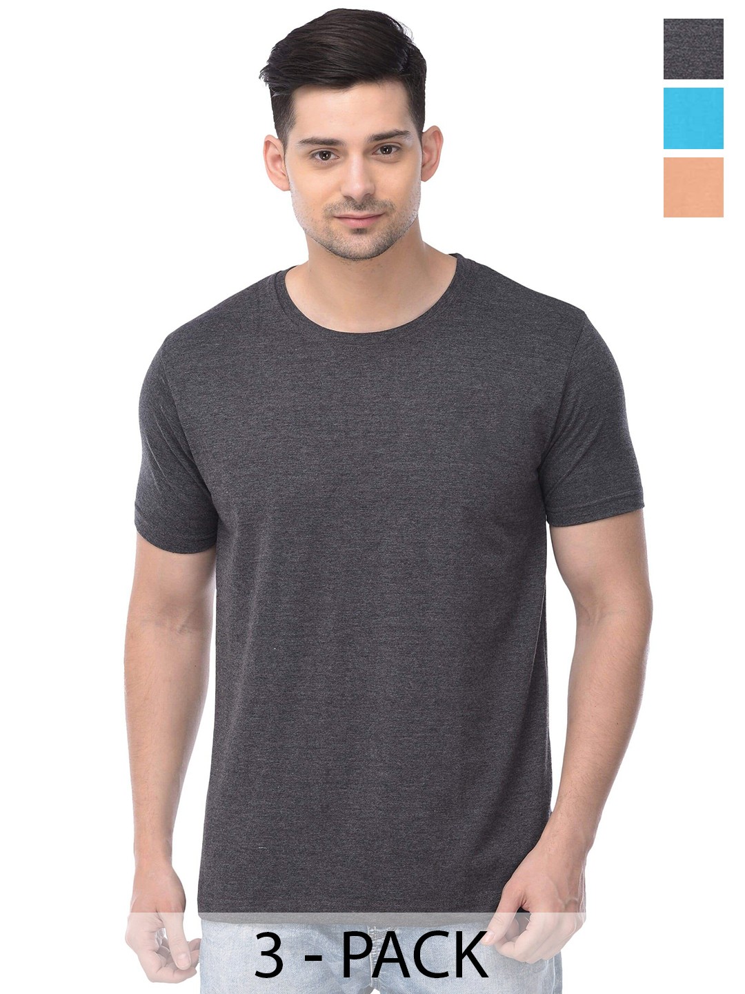 

COLOR CAPITAL Unisex Pack Of 3 Round Neck Cotton Casual T-shirt, Grey