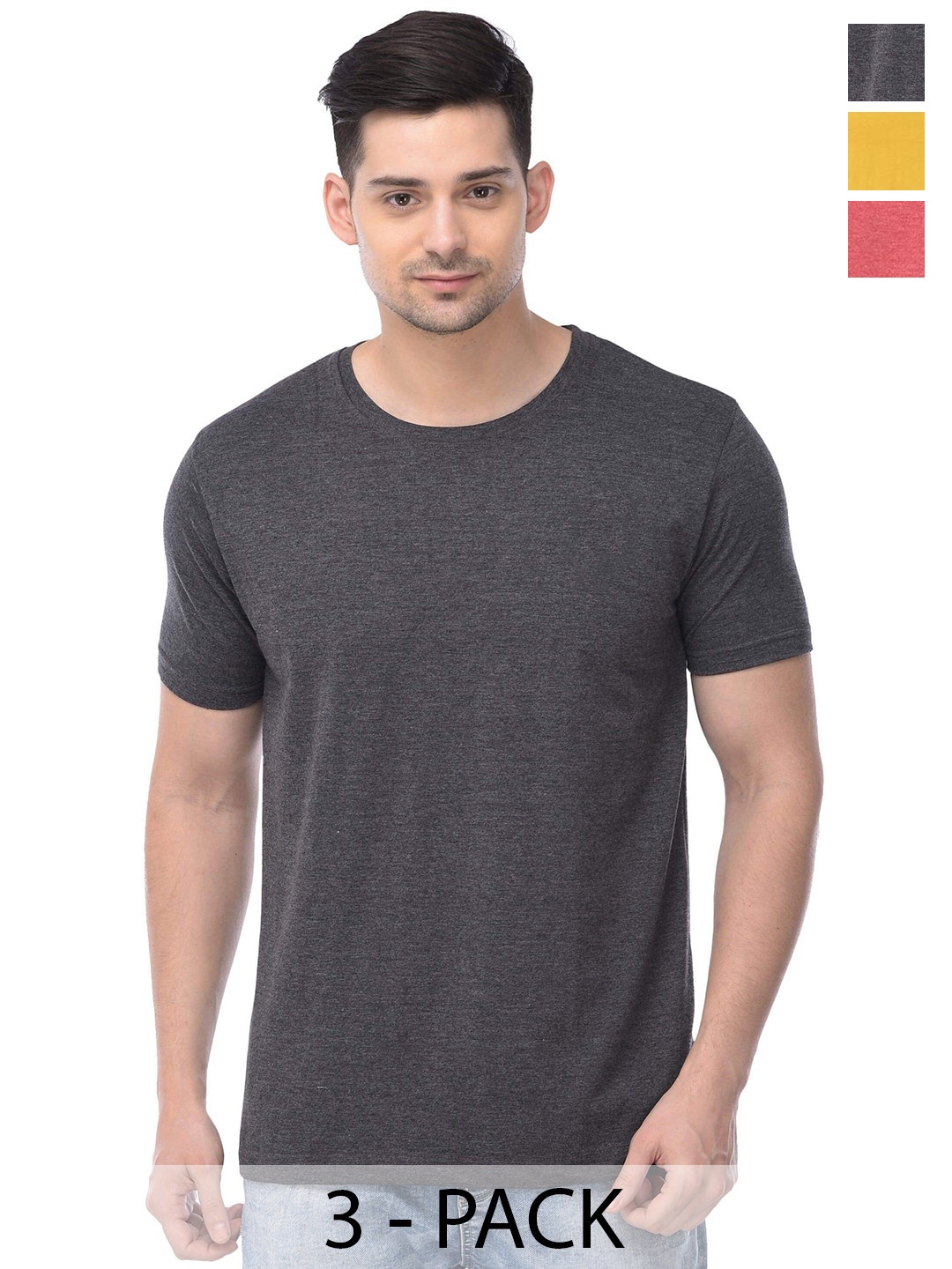 

COLOR CAPITAL Unisex Pack Of 3 Short Sleeves Cotton T-shirts, Grey