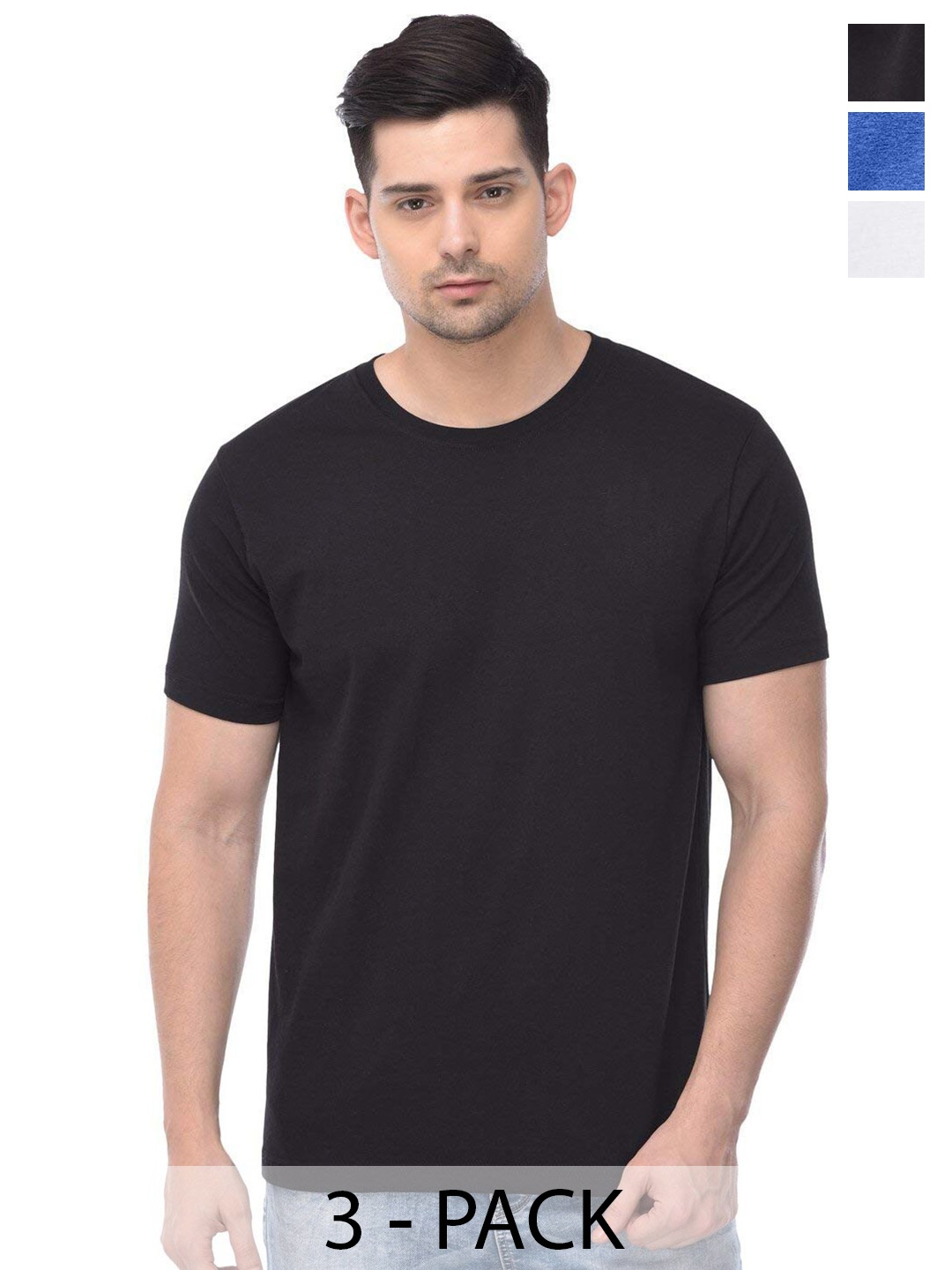 COLOR CAPITAL Unisex Pack Of 3 Regular Fit Cotton T-Shirts, Black
