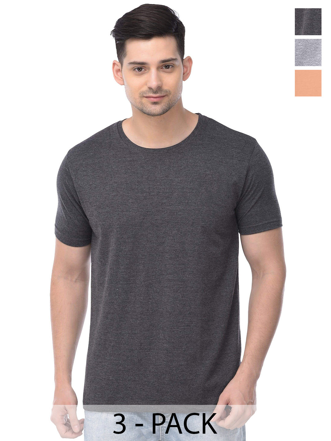

COLOR CAPITAL Unisex Pack of 3 Cotton T-shirts, Grey