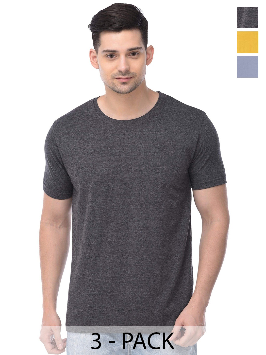 

COLOR CAPITAL Unisex Pack Of 3 Cotton T-Shirt, Grey