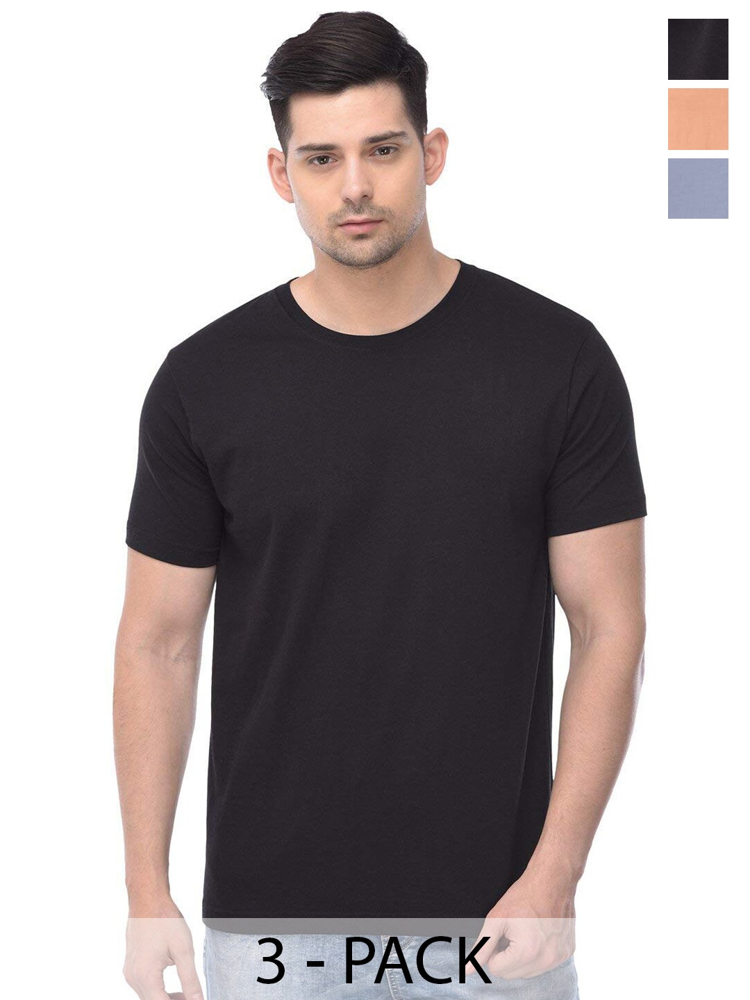 

COLOR CAPITAL Unisex Pack Of 3 Cotton T-Shirt, Black