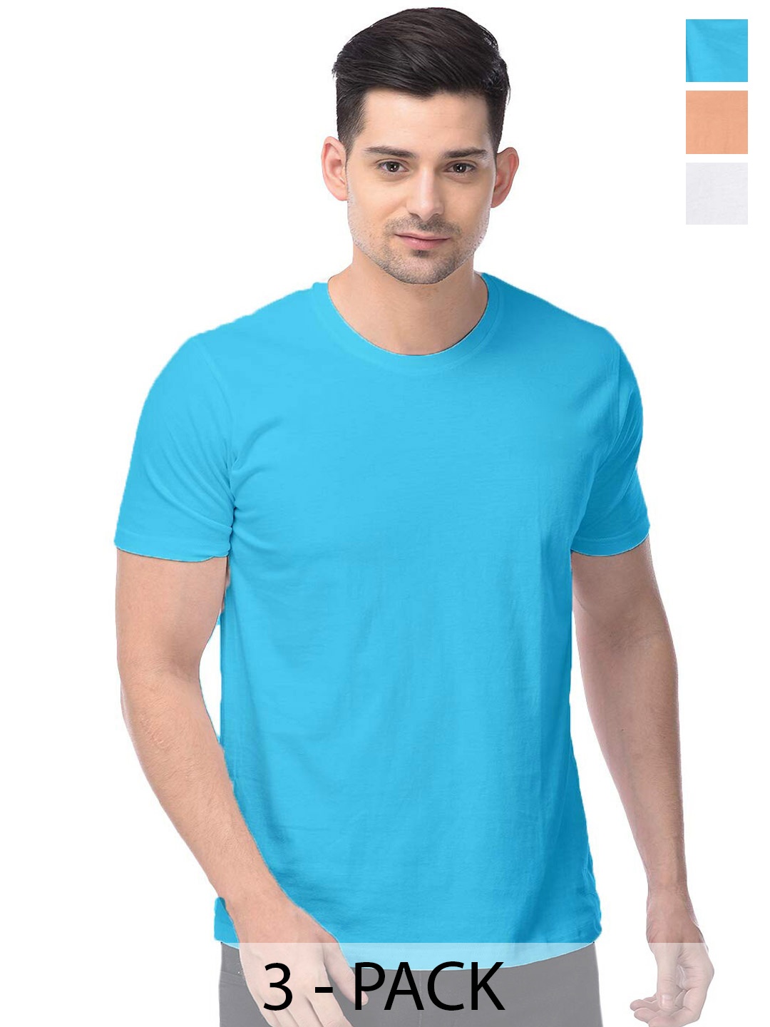 

COLOR CAPITAL Unisex Pack Of 3 Cotton T-Shirts, Blue