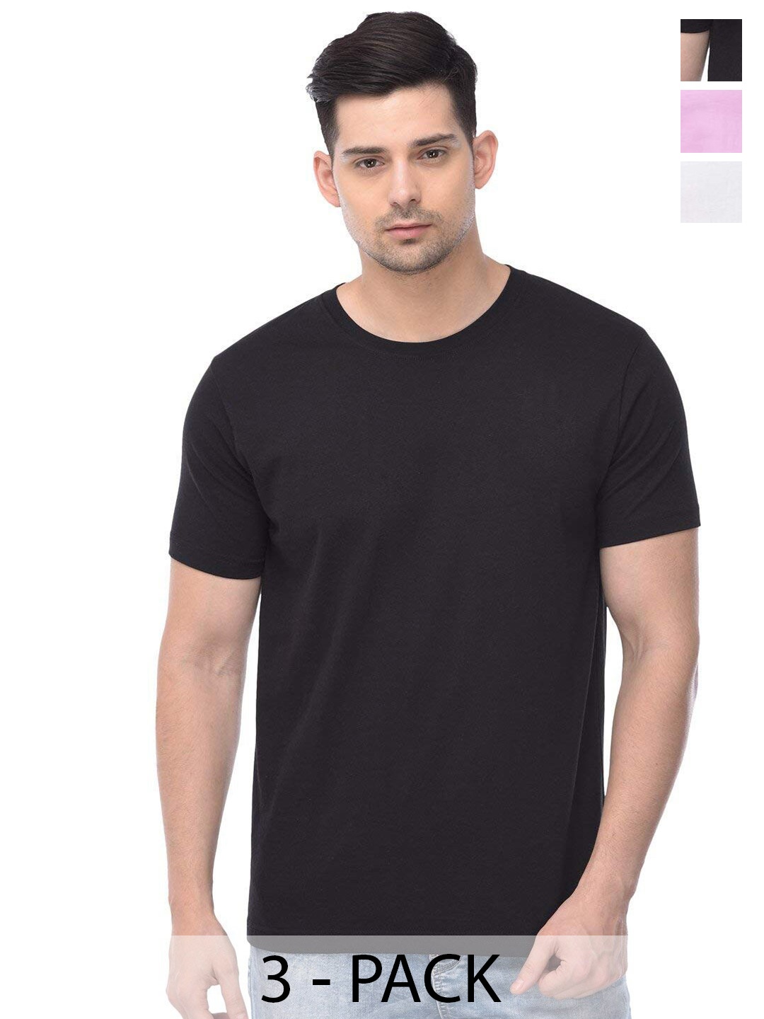 

COLOR CAPITAL Unisex Pack Of 3 Regular Fit Cotton T-Shirts, Black