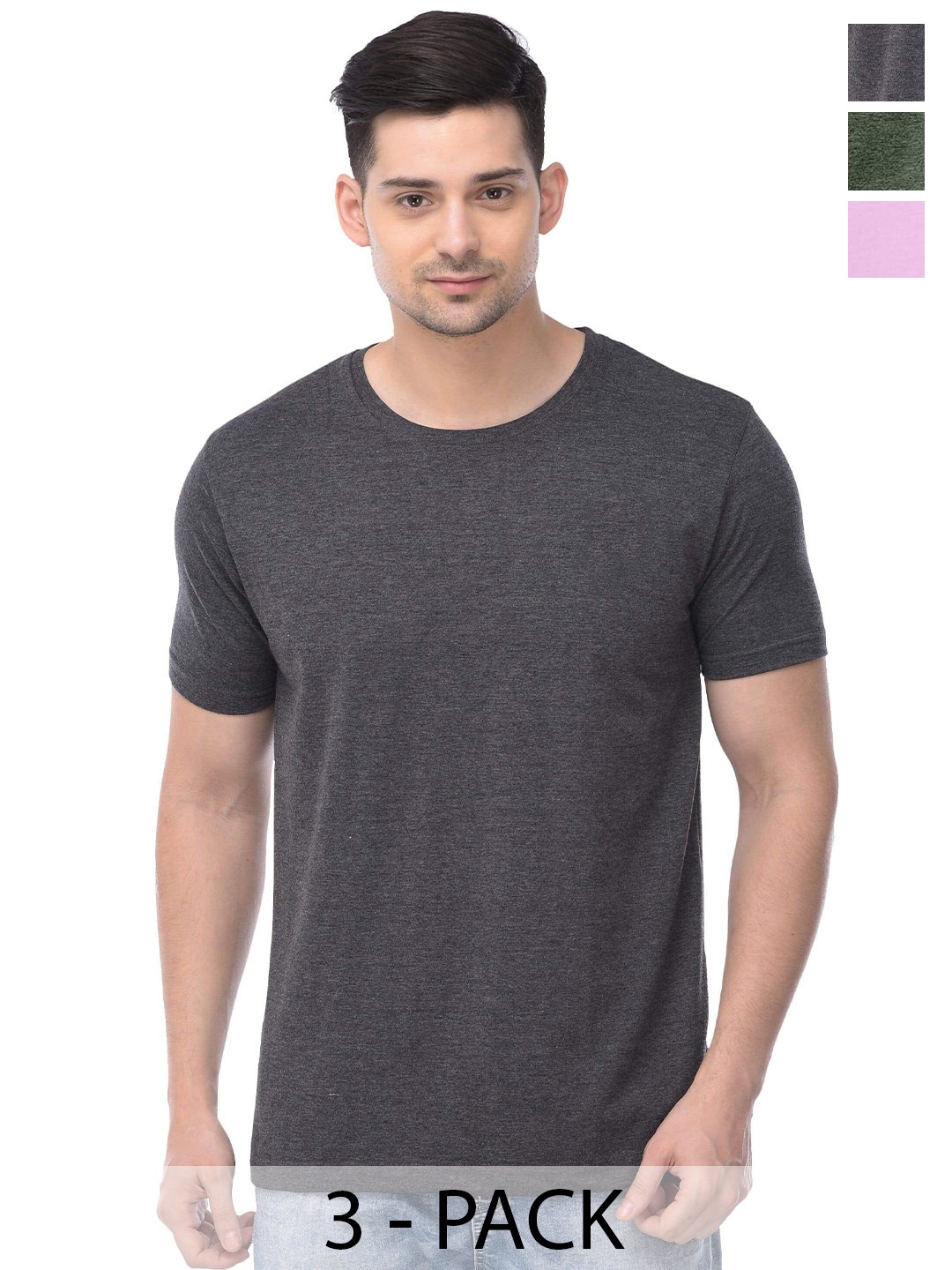 

COLOR CAPITAL Unisex Pack Of 3 Cotton T-Shirt, Grey
