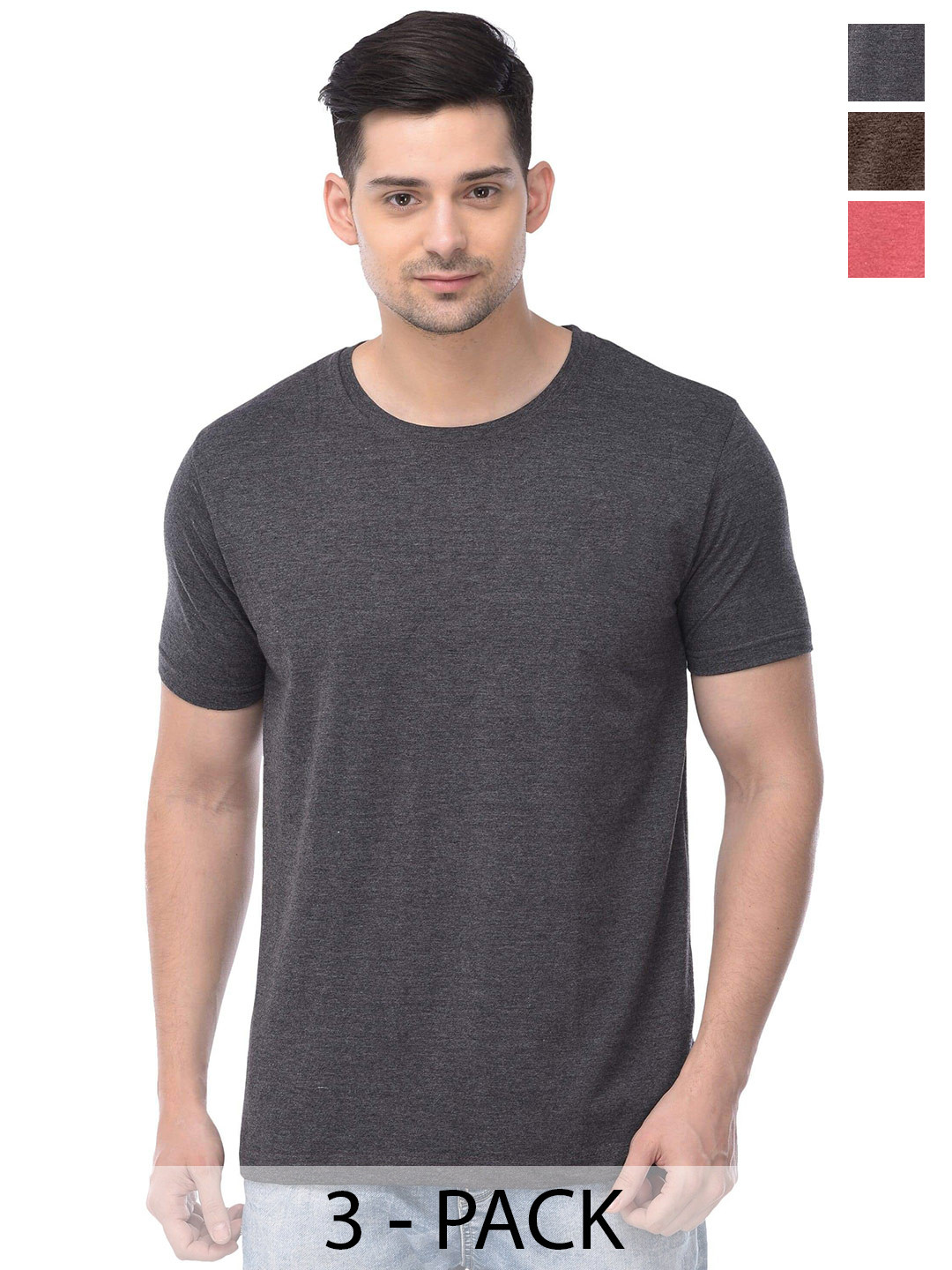 

COLOR CAPITAL Pack Of 3 Cotton T-shirt, Grey