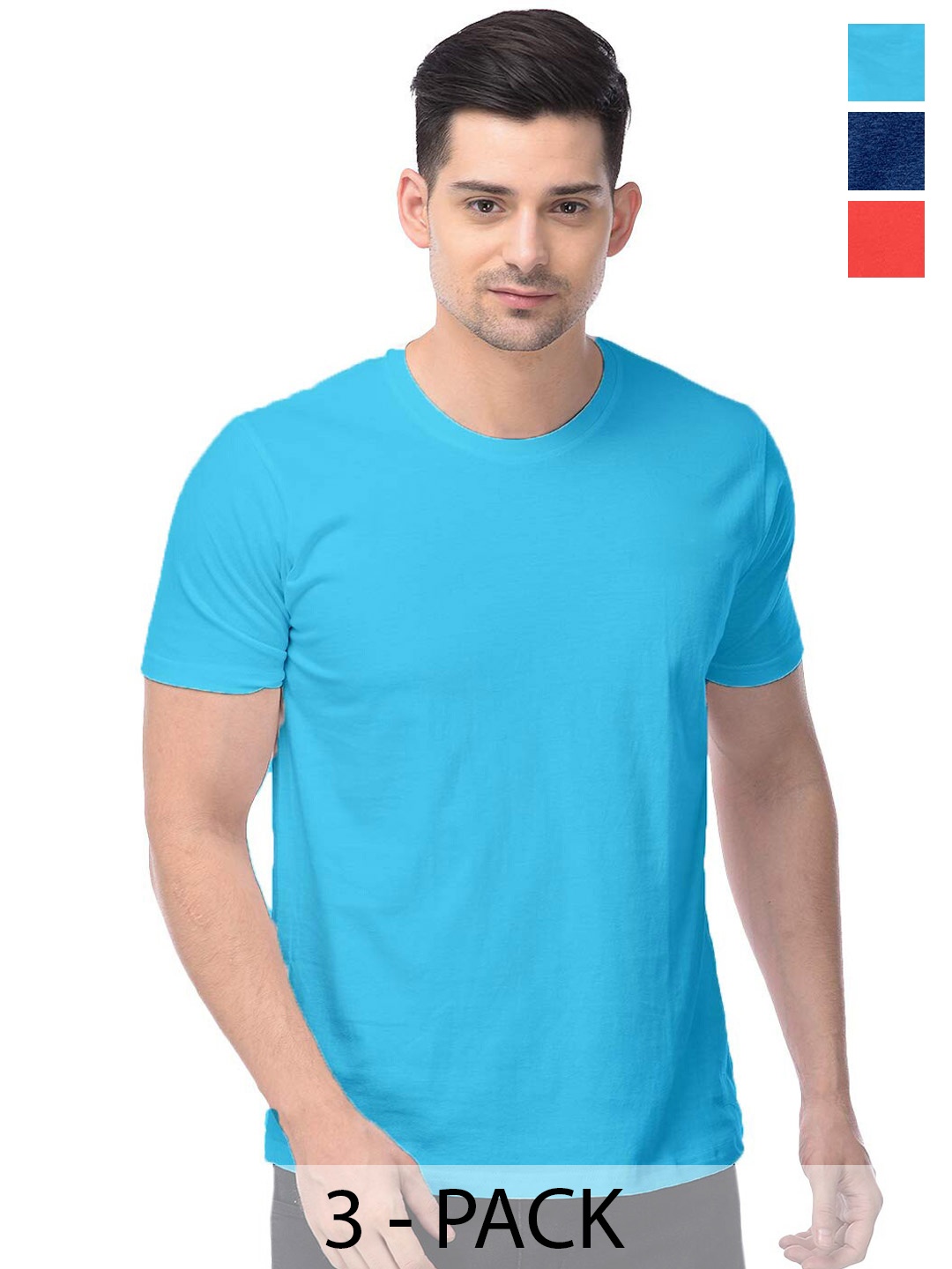 COLOR CAPITAL Unisex Pack Of 3 Cotton T-Shirt, Blue