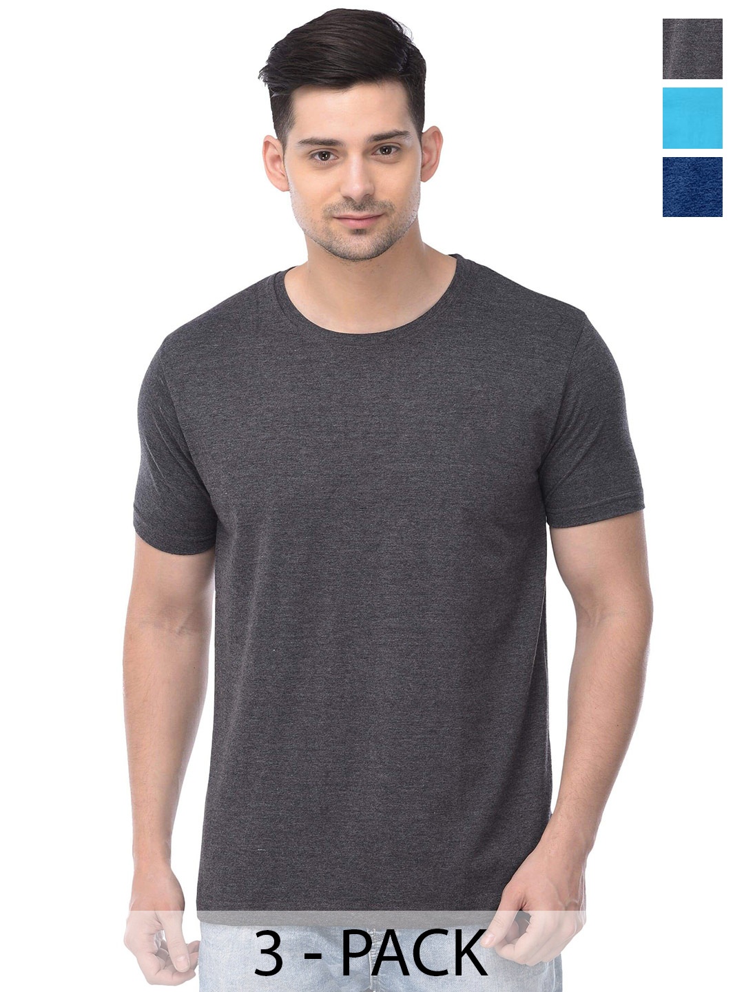 

COLOR CAPITAL Unisex Pack Of 3 Cotton T-shirt, Black