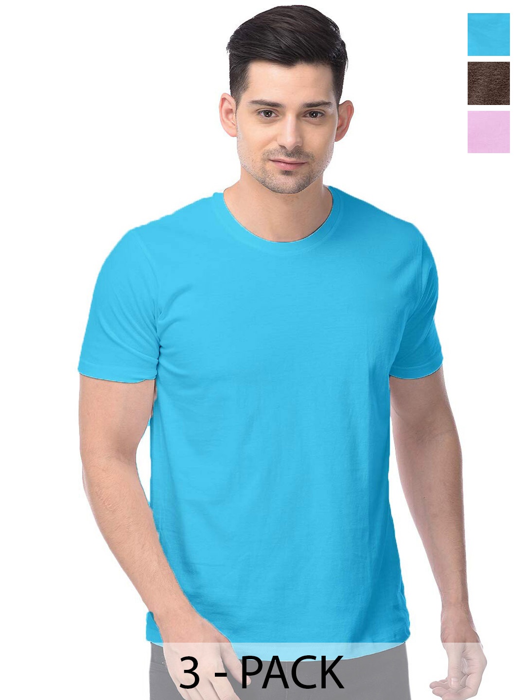 

COLOR CAPITAL Unisex Pack Of 3 Cotton T-shirt, Blue