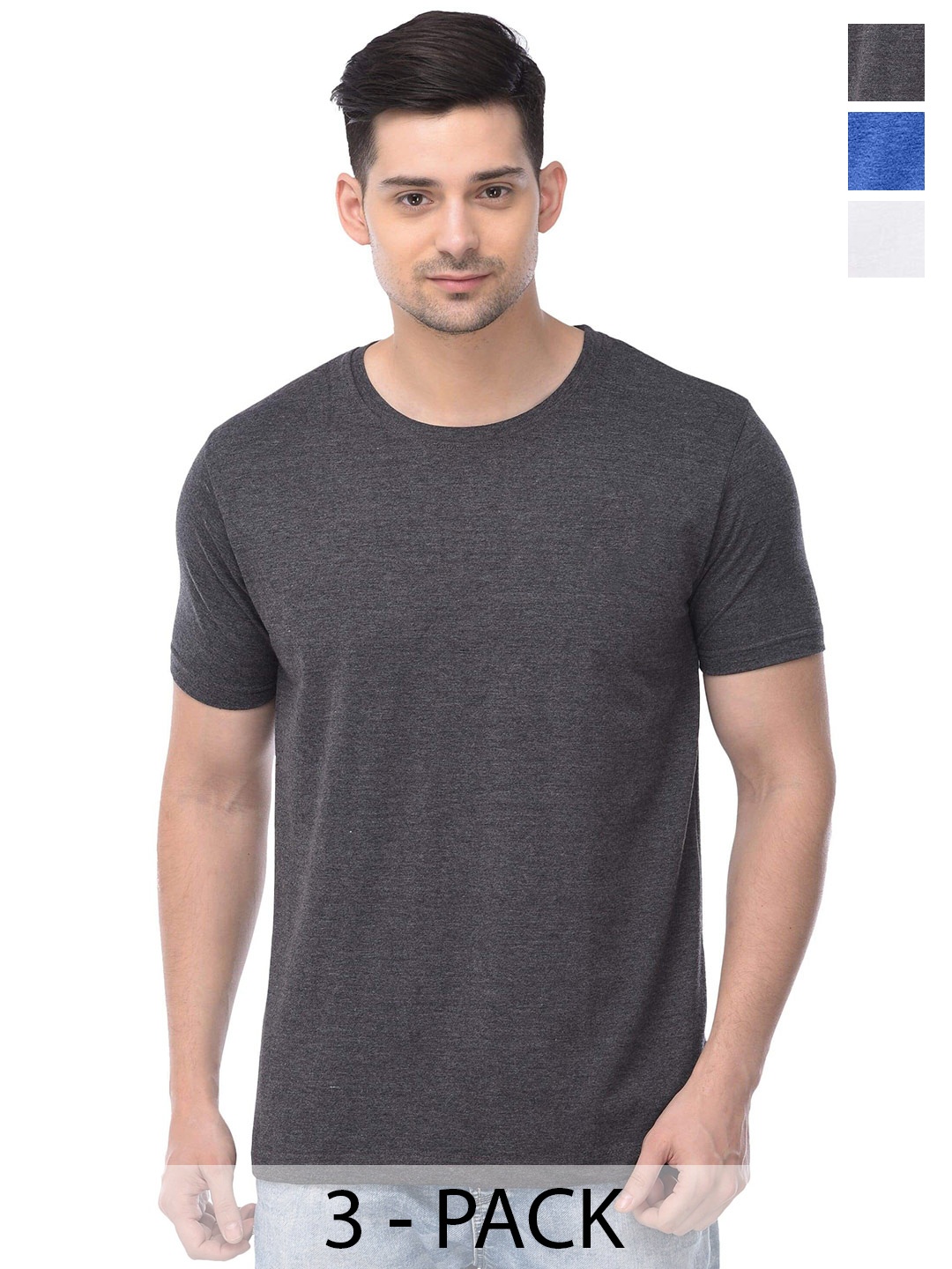 

COLOR CAPITAL Unisex Pack Of 3 Cotton T-shirts, Charcoal