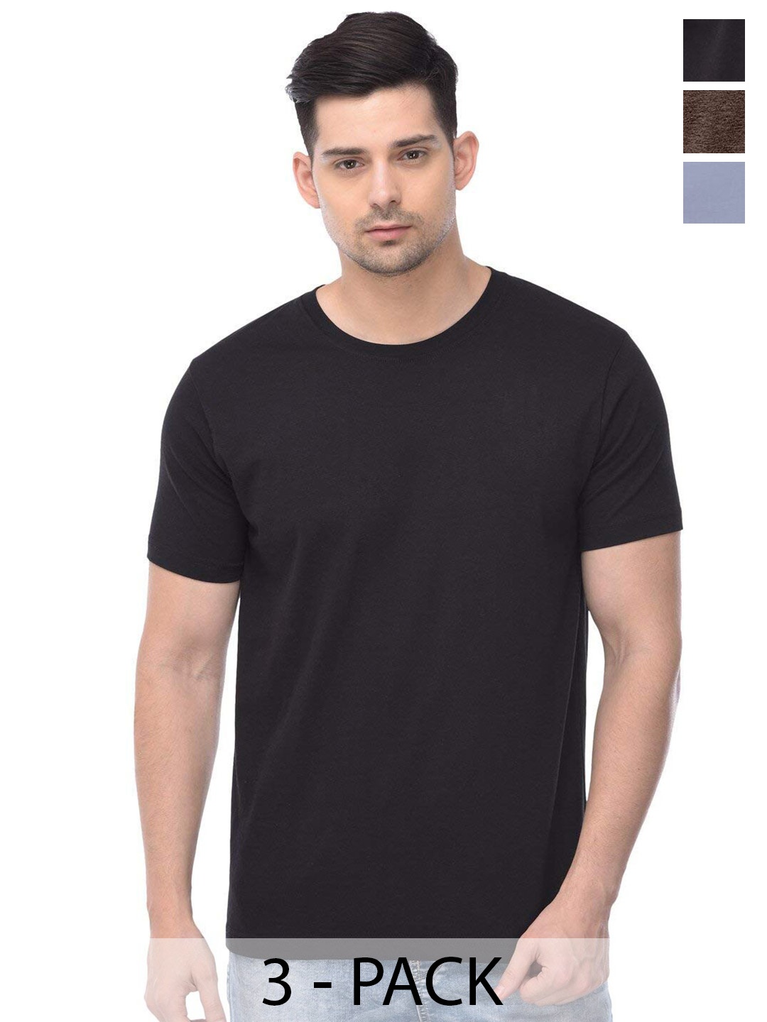 

COLOR CAPITAL Unisex Pack of 3 Cotton T-shirts, Black