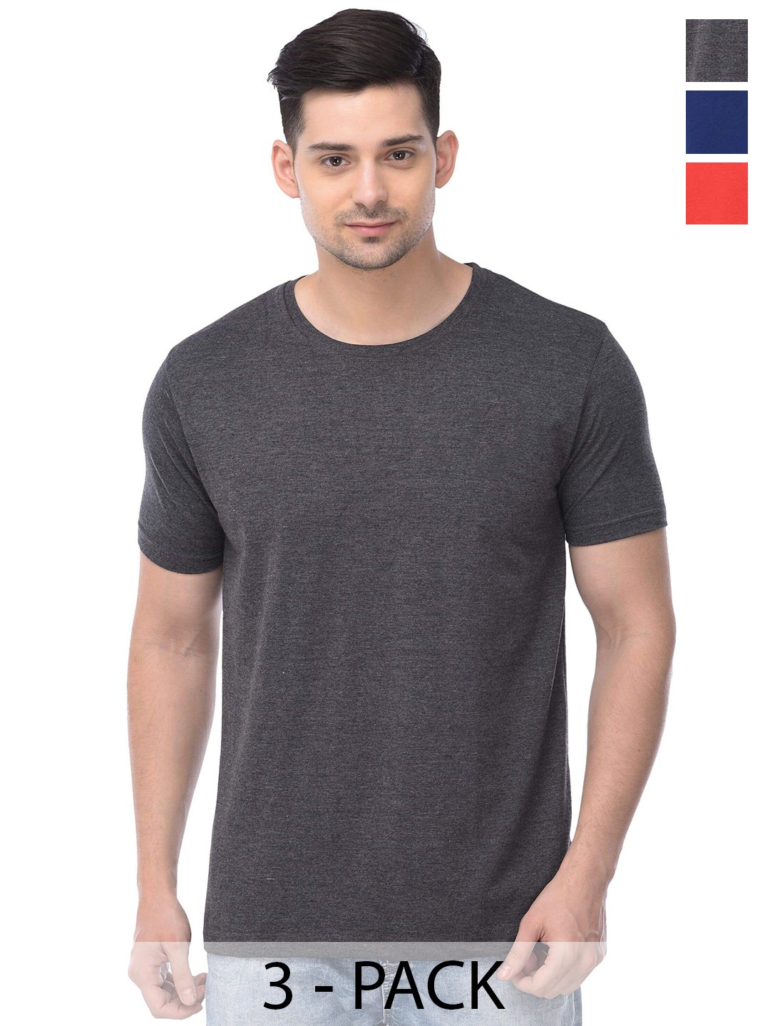 

COLOR CAPITAL Unisex Pack Of 3 Round Neck Casual Cotton T-shirt, Charcoal