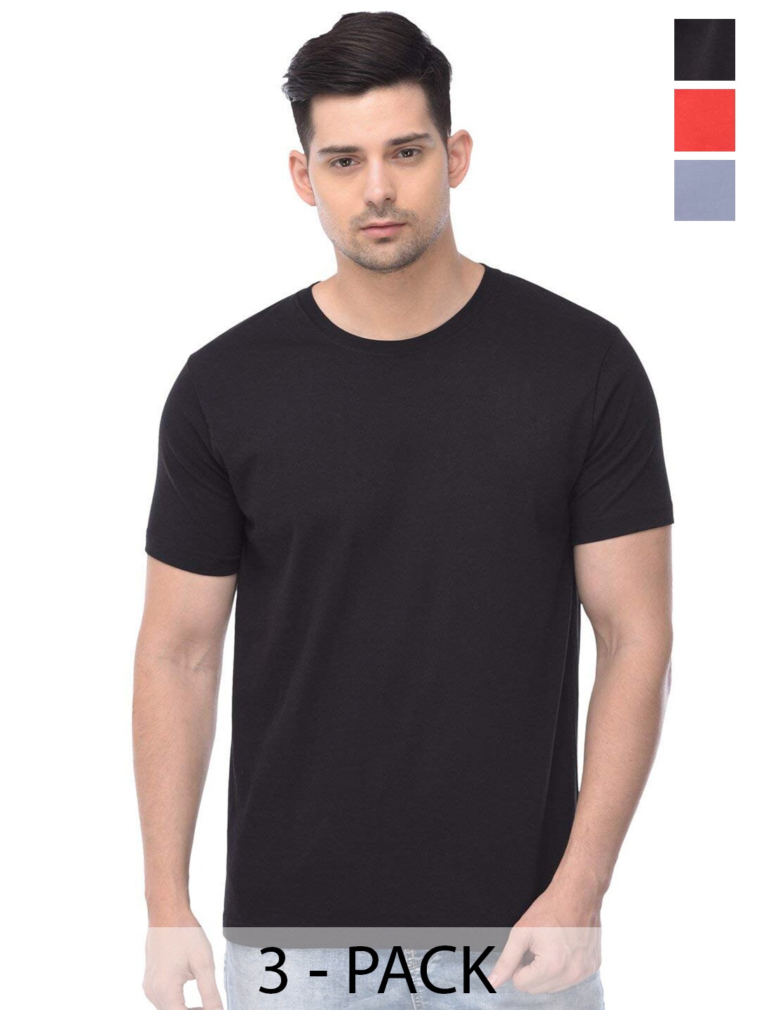 COLOR CAPITAL Unisex Pack Of 3 Cotton T-Shirt, Black