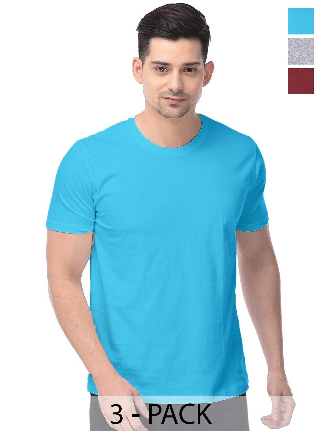 

COLOR CAPITAL Unisex Pack Of 3 Round Neck Cotton Casual T-shirt, Blue
