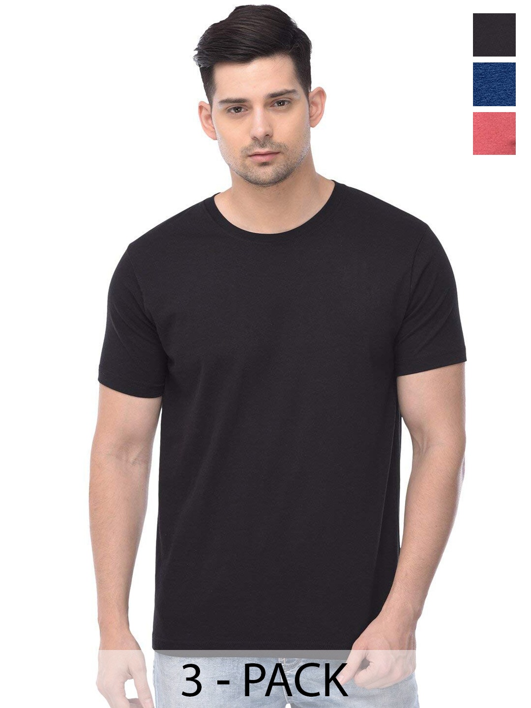 

COLOR CAPITAL Pack Of 3 Cotton T-shirt, Black
