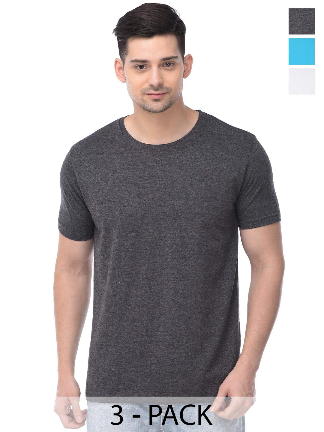

COLOR CAPITAL Unisex Pack Of 3 Cotton T-shirts, Grey
