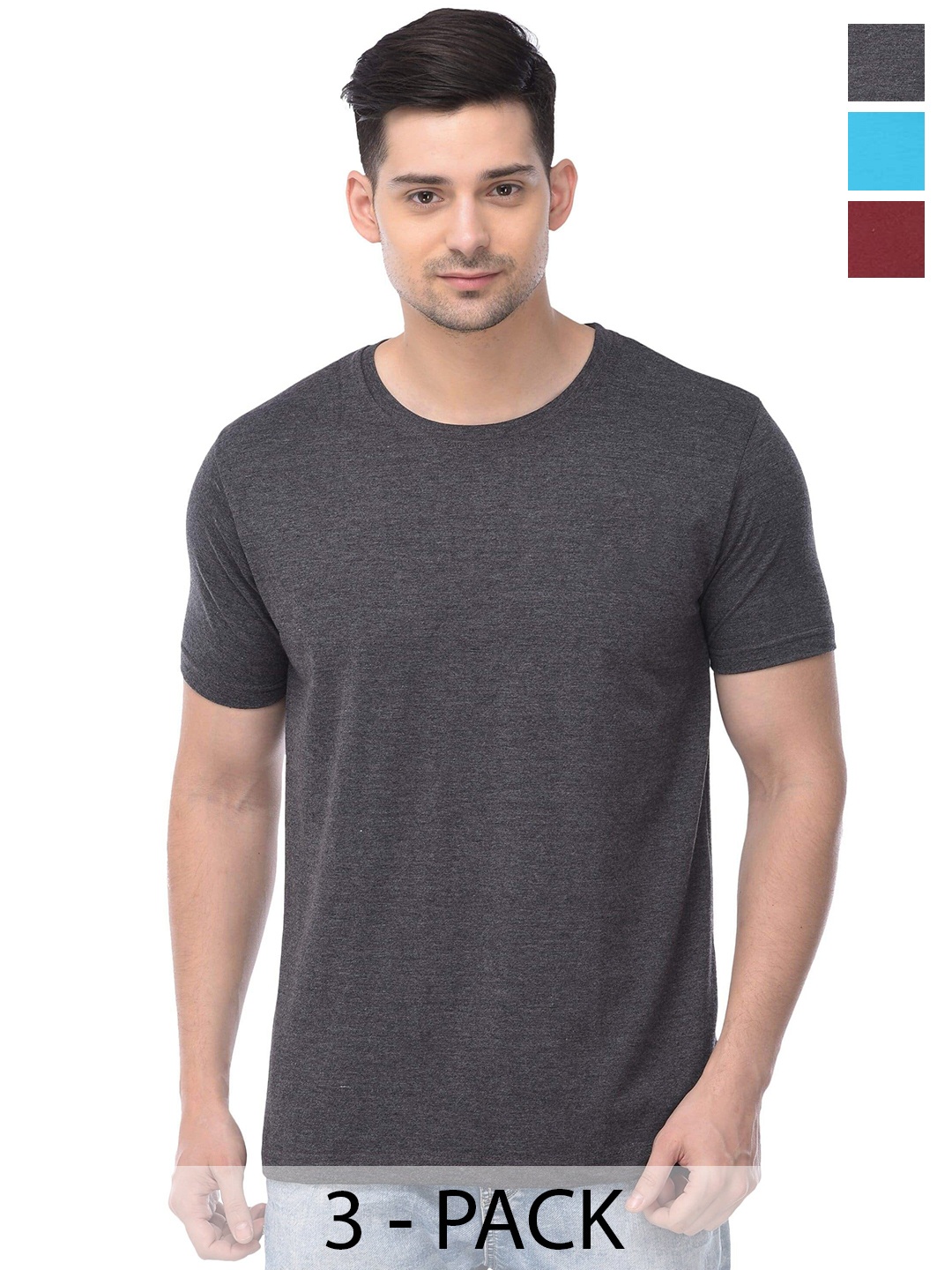 

COLOR CAPITAL Unisex Pack of 3 Cotton T-shirts, Grey