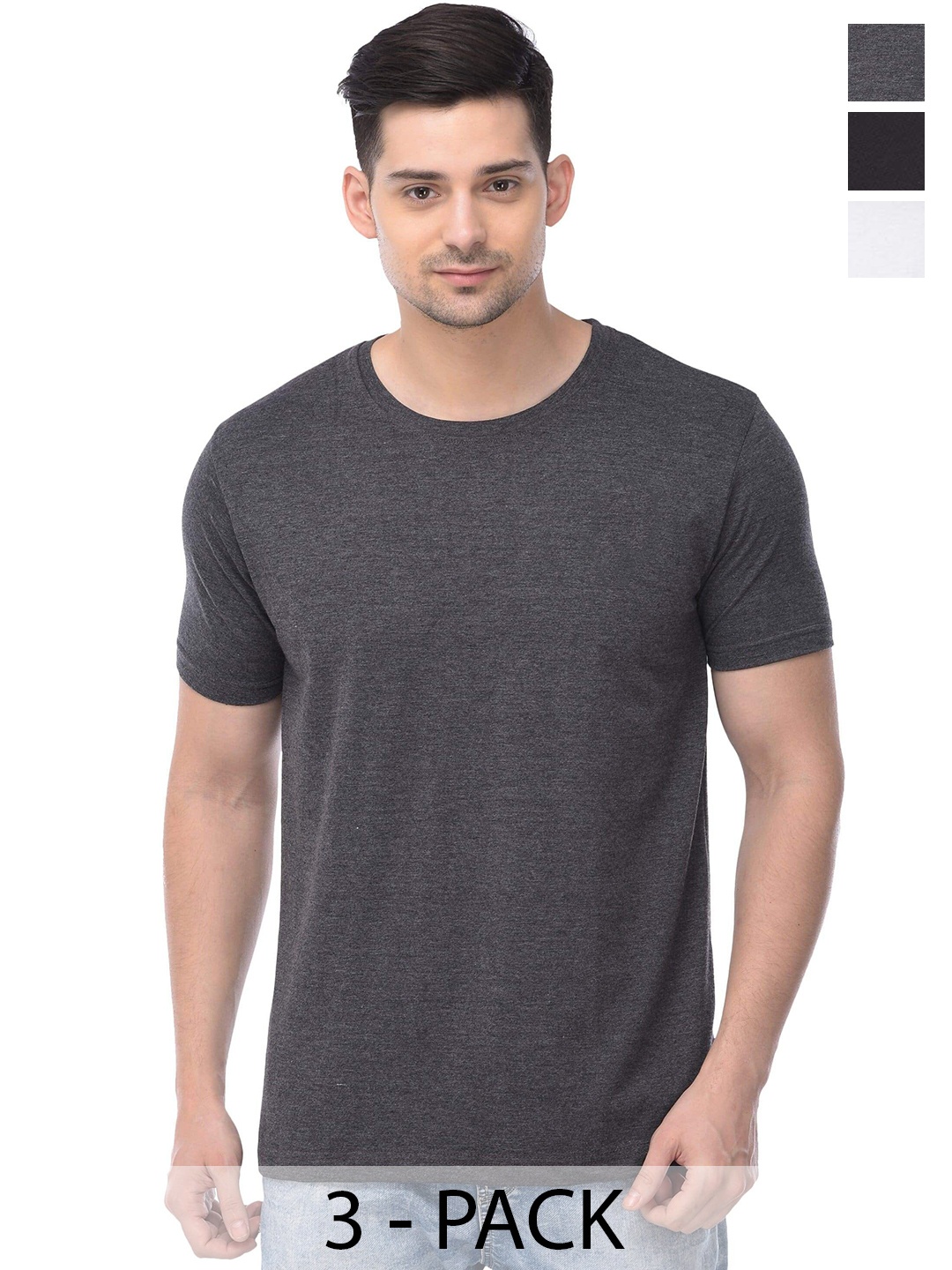 

COLOR CAPITAL Unisex Pack Of 3 Cotton T-shirts, Grey