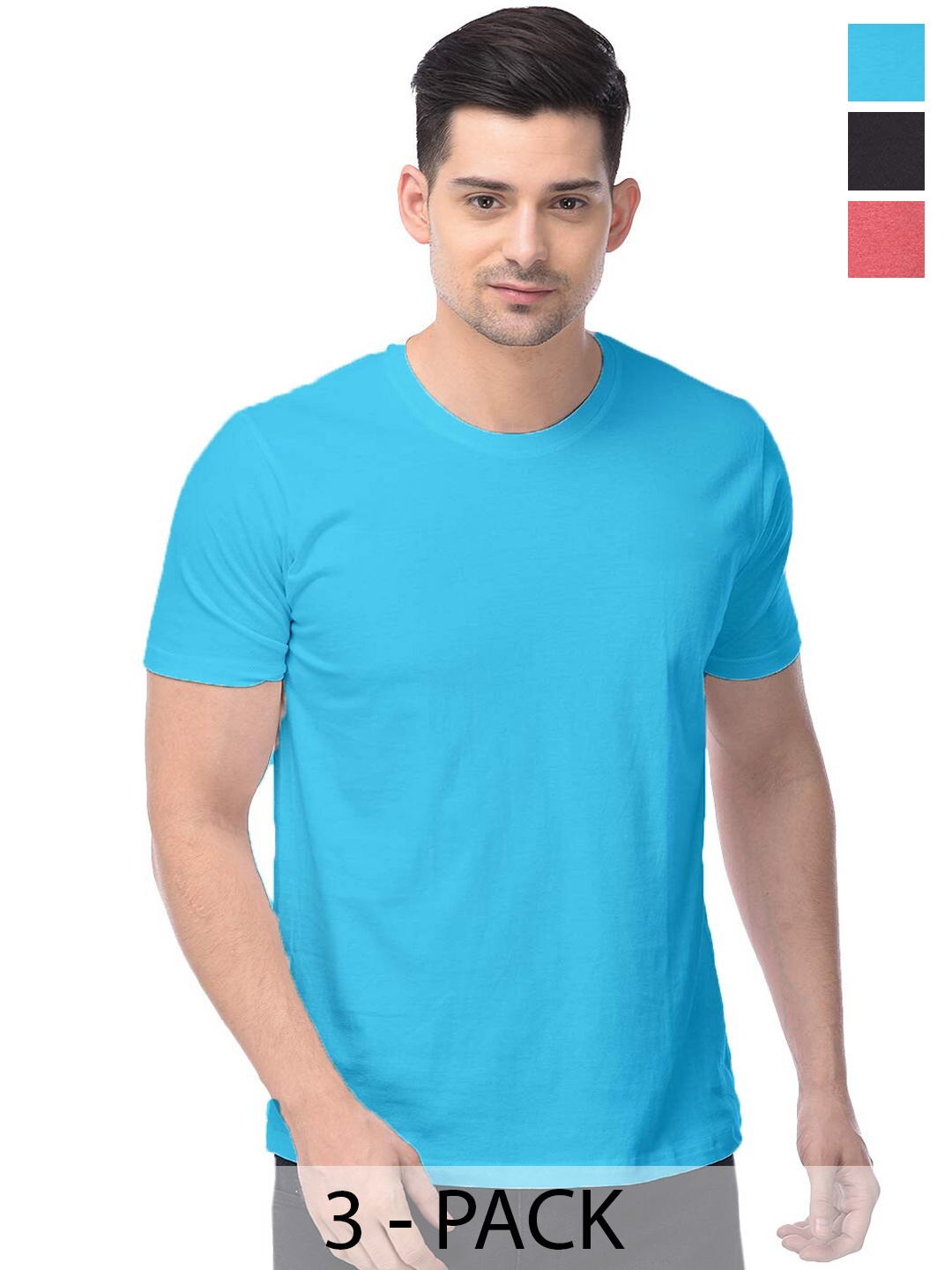 

COLOR CAPITAL Unisex Pack Of 3 Cotton T-Shirts, Blue