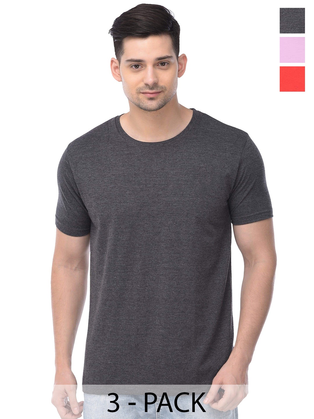 

COLOR CAPITAL Unisex Pack Of 3 Cotton T-Shirt, Grey