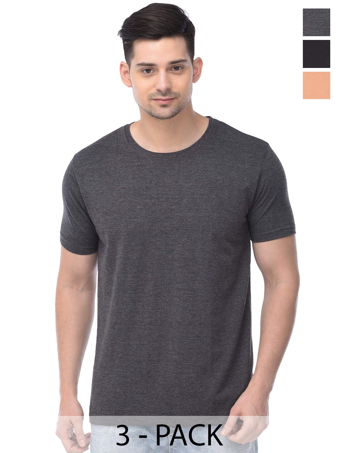 

COLOR CAPITAL Unisex Pack Of 3 Cotton T-shirts, Grey
