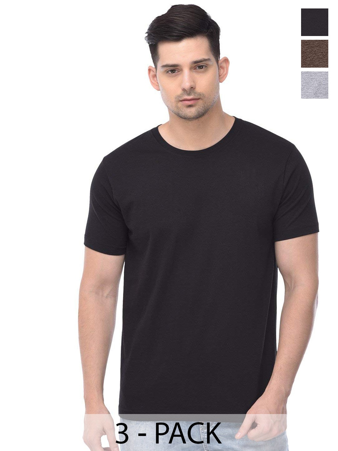 COLOR CAPITAL Unisex Pack Of 3 Cotton T-shirts, Black