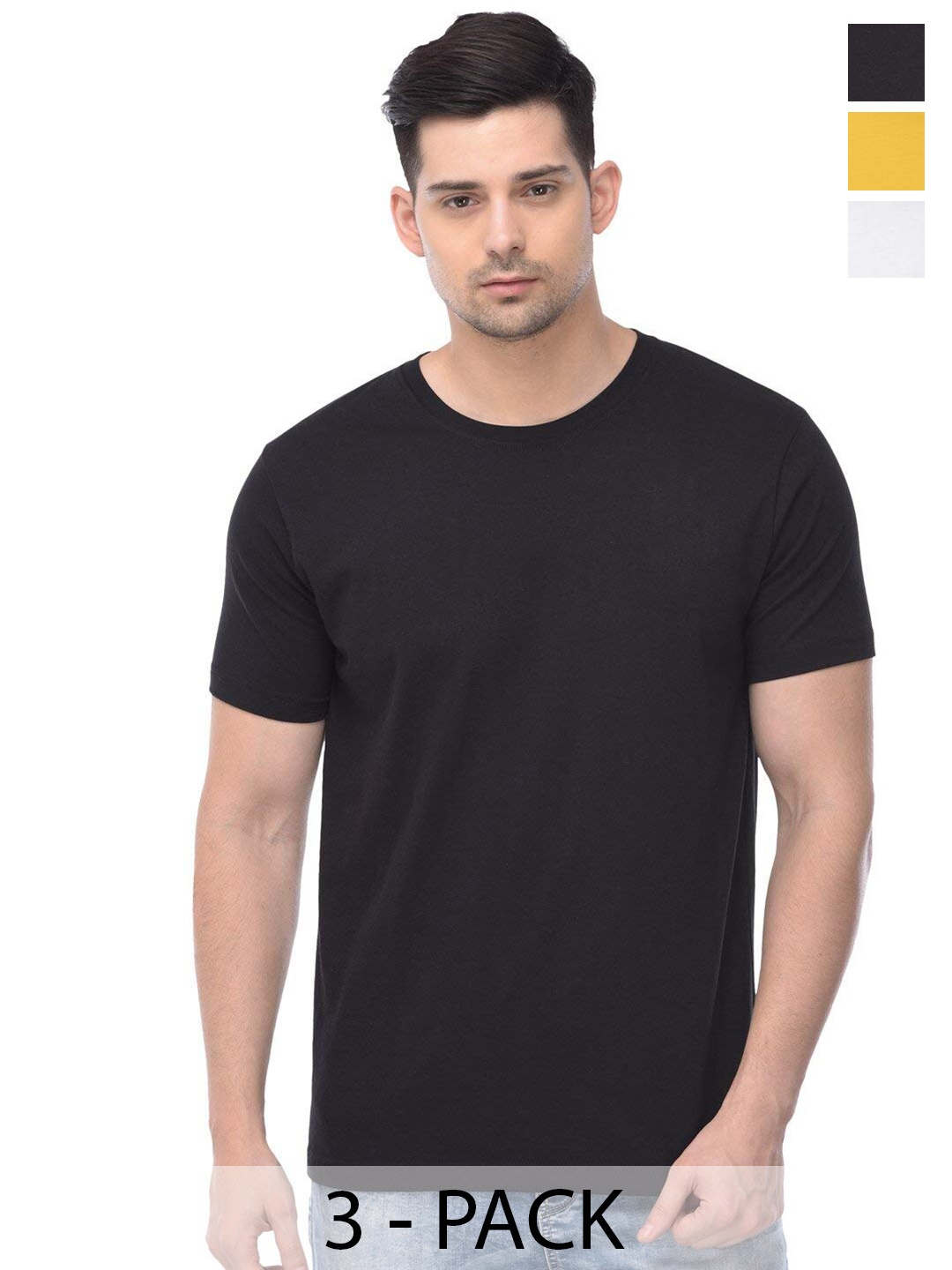 

COLOR CAPITAL Unisex Pack of 3 Cotton T-shirts, Black