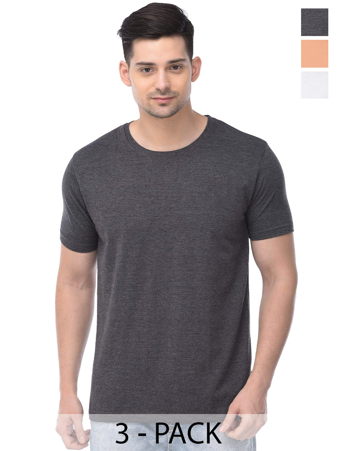 

COLOR CAPITAL Unisex Pack Of 3 Short Sleeves Cotton T-shirts, Grey