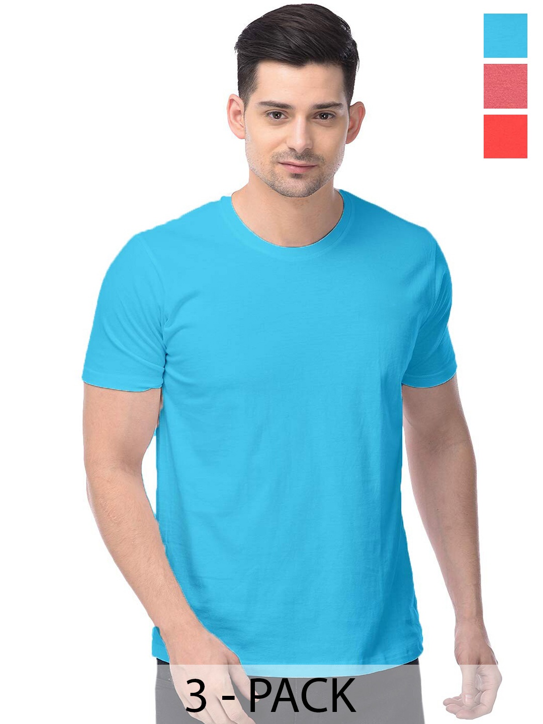 COLOR CAPITAL Unisex Pack Of 3 Cotton T-shirts, Blue