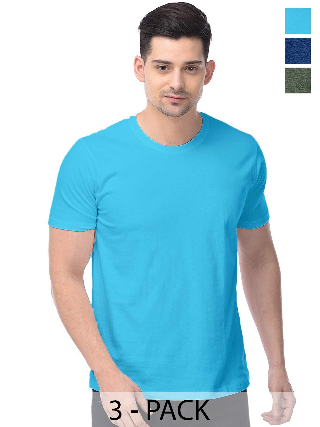 COLOR CAPITAL Unisex Pack Of 3 Cotton T-shirts, Blue
