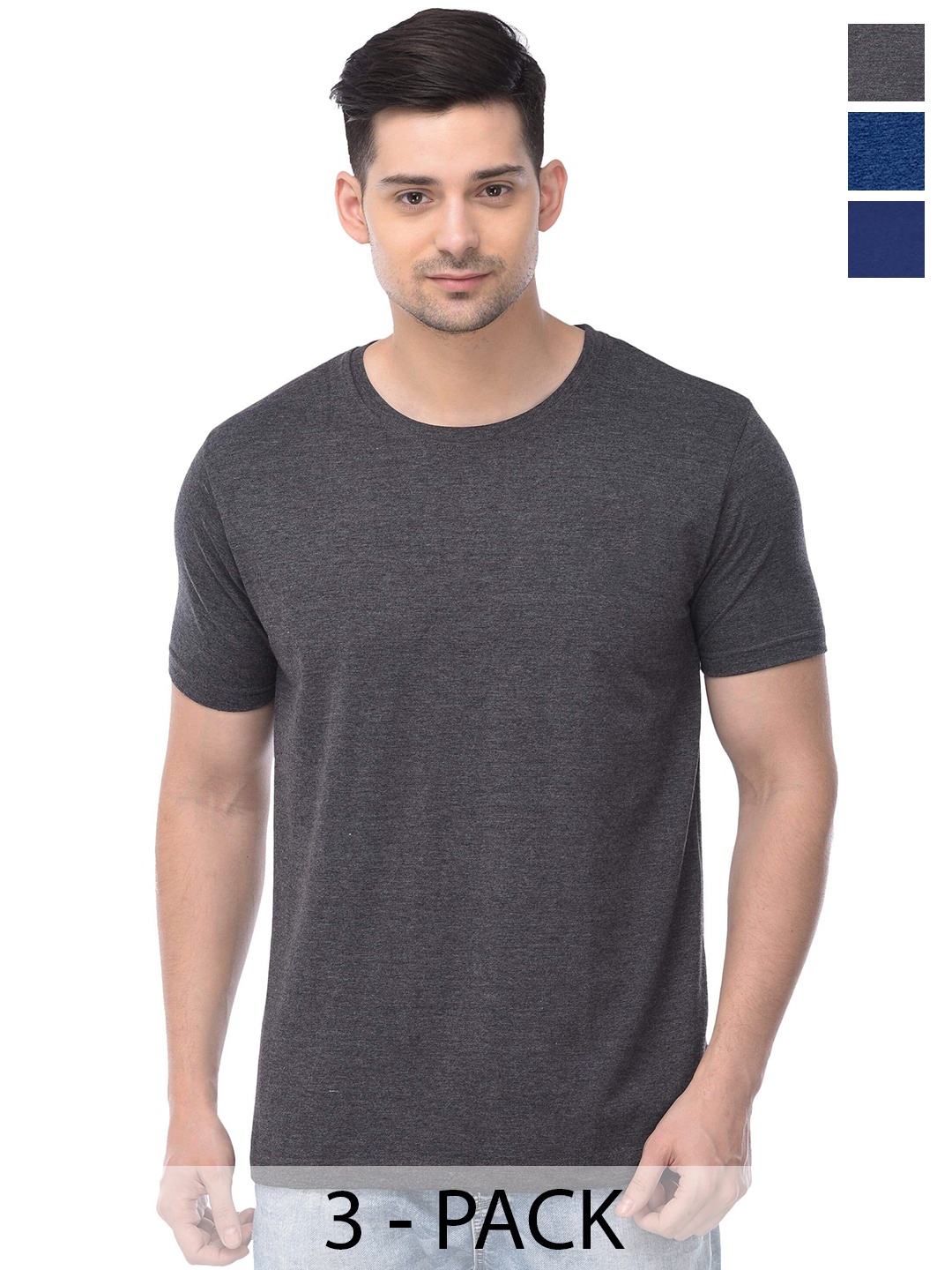 COLOR CAPITAL Unisex Pack Of 3 Cotton T-Shirt, Grey