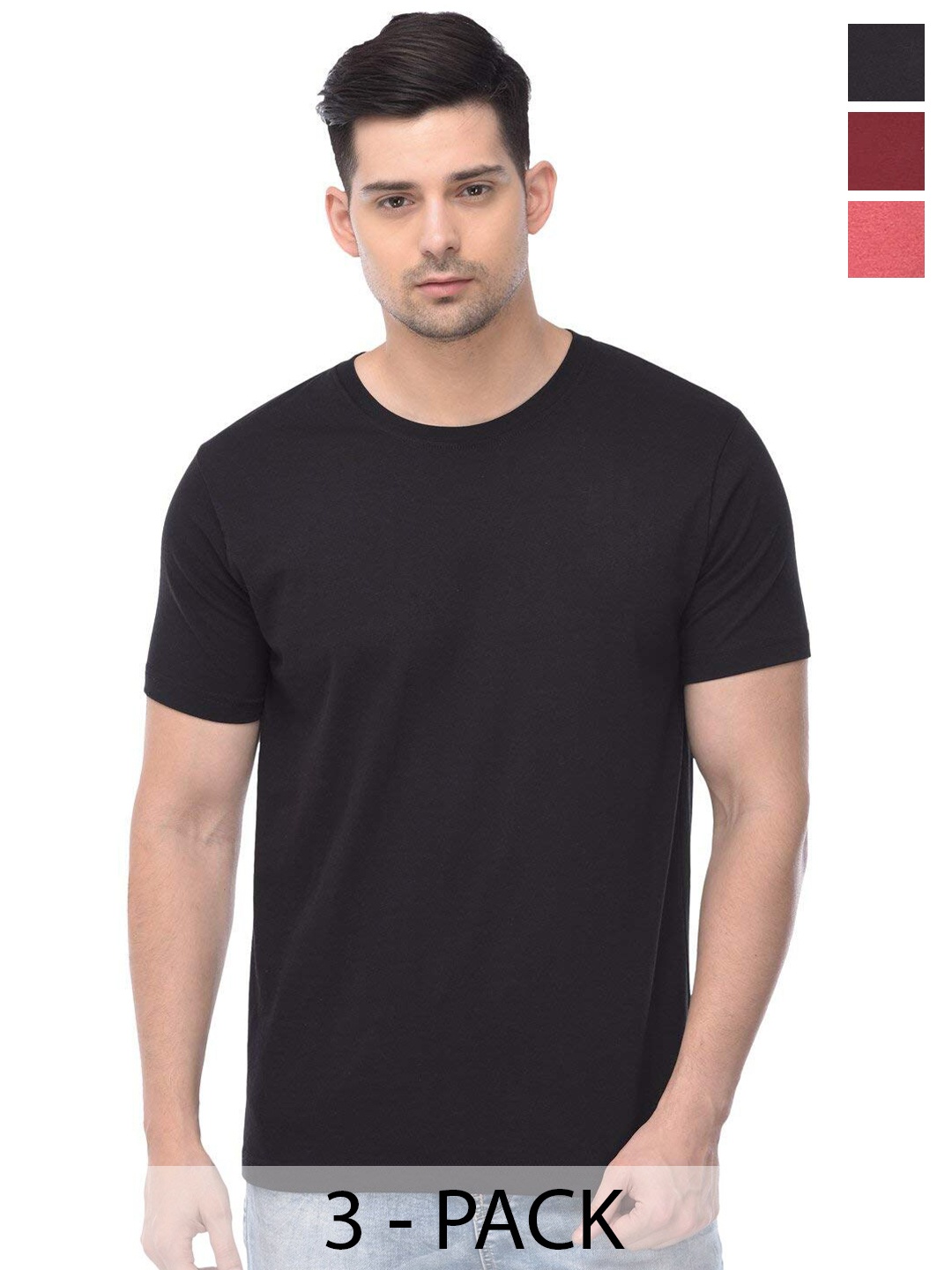 

COLOR CAPITAL Unisex Pack Of 3 Cotton T-Shirt, Black