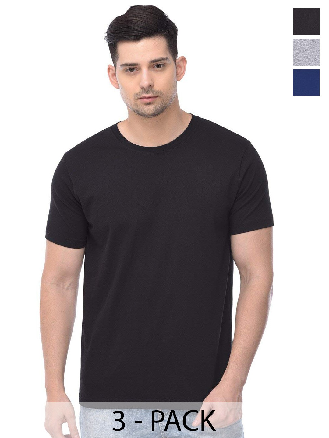 

COLOR CAPITAL Unisex Pack Of 3 Regular Fit Cotton T-Shirts, Black