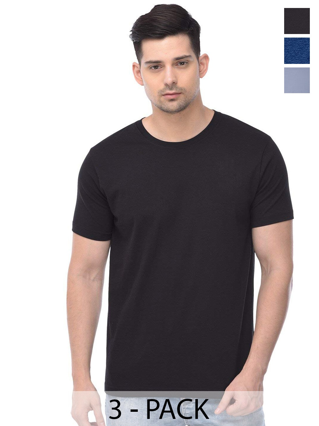 

COLOR CAPITAL Unisex Pack Of 3 Cotton T-shirts, Black