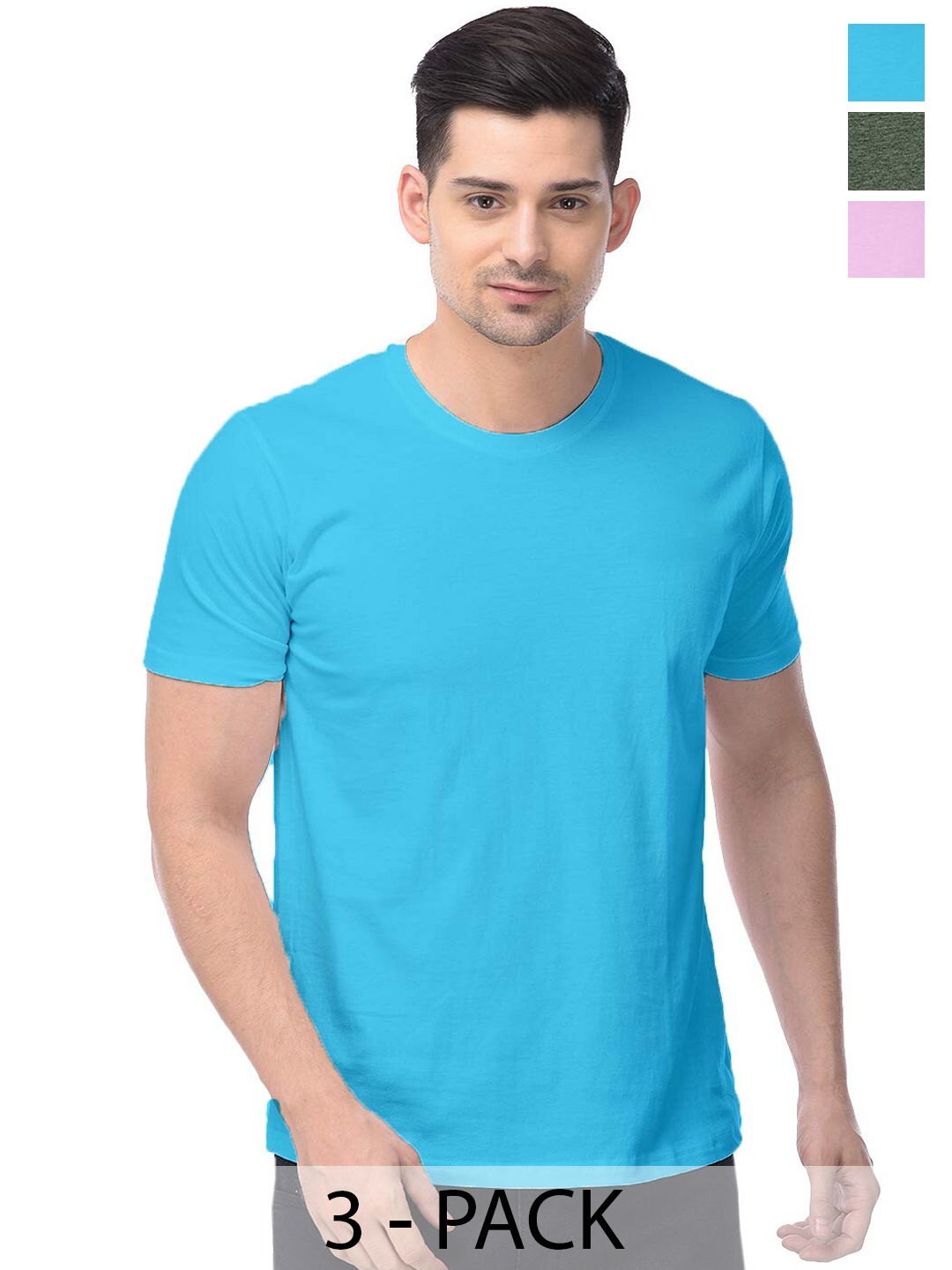 

COLOR CAPITAL Unisex Pack Of 3 Cotton T-Shirt, Blue