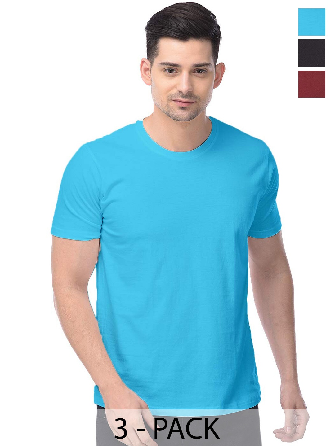COLOR CAPITAL Unisex Pack Of 3 Cotton T-Shirt, Blue